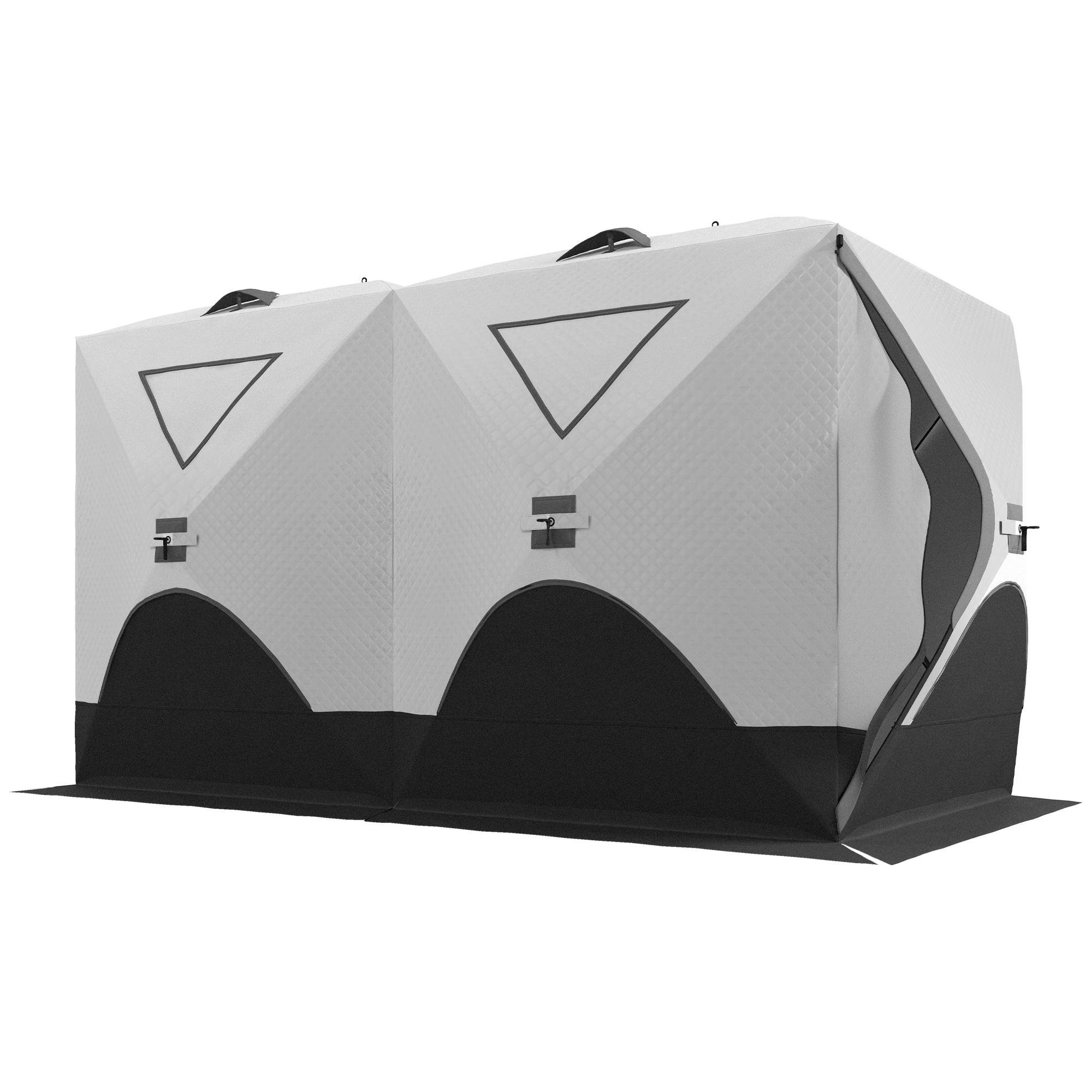 11.8FT Grey Ice Fishing Tent, Insulated Shelter for 5-8