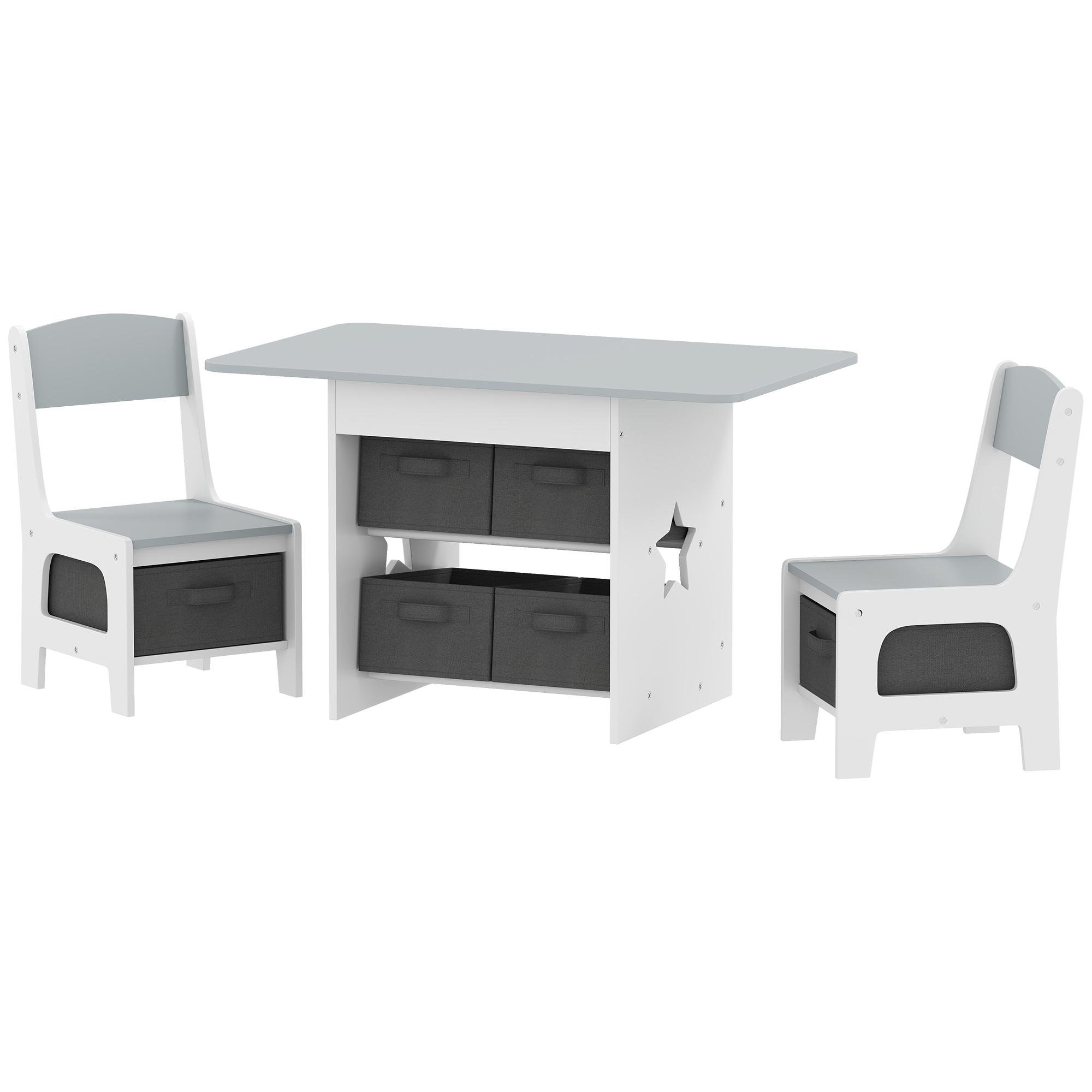 Light Grey Kids Table Set with 6 Drawers for Creative Play