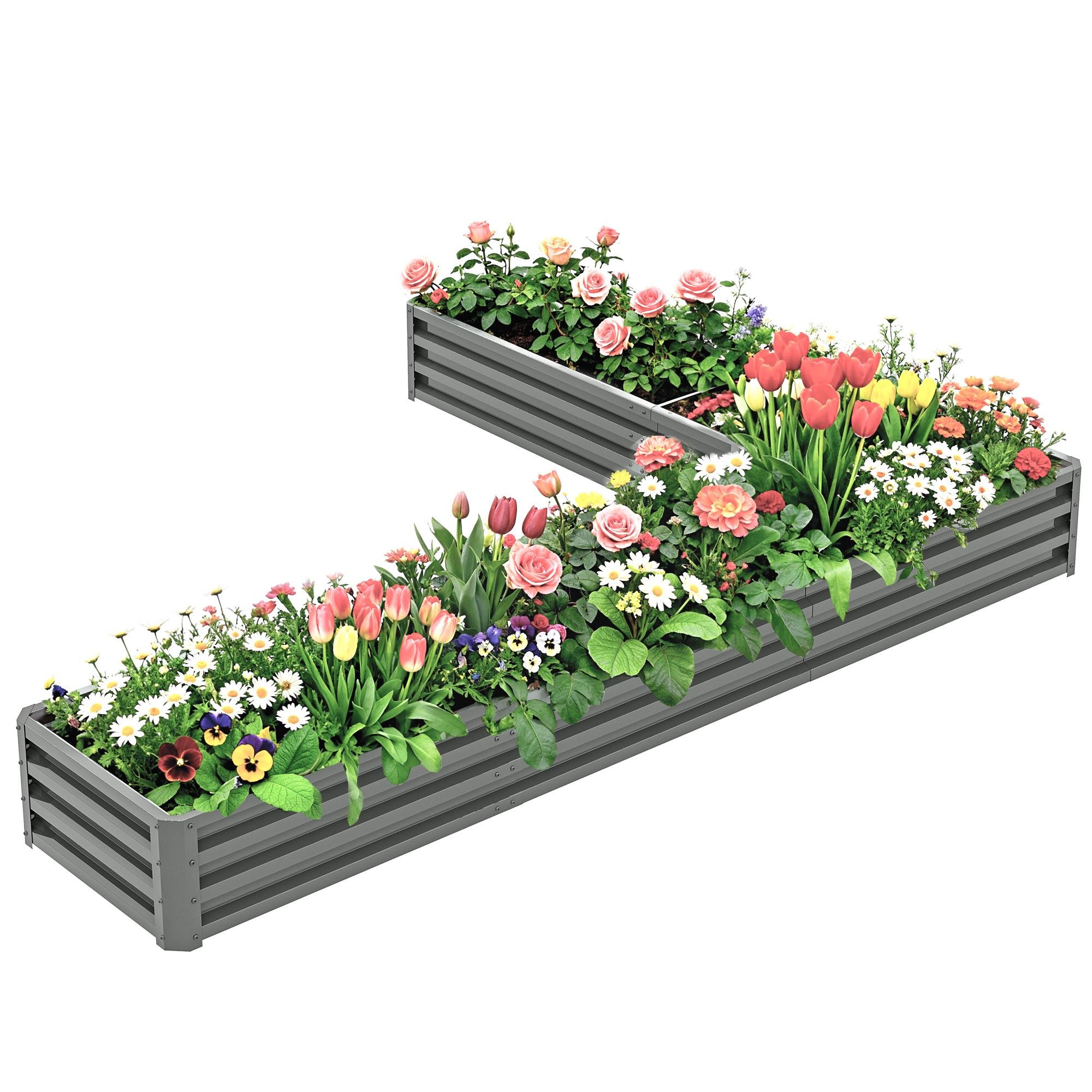 Light Grey L Shaped Planter, Galvanized Steel 81.9 x 109.4 in