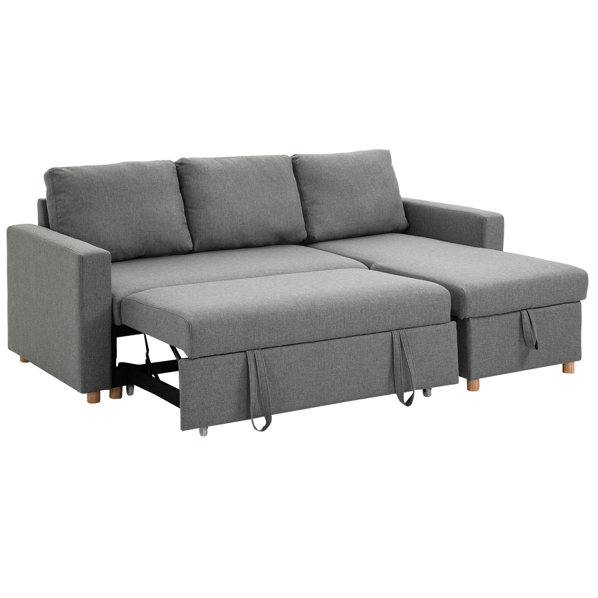 Light Grey Reversible Sofa Bed with Pull-Out Sleeper