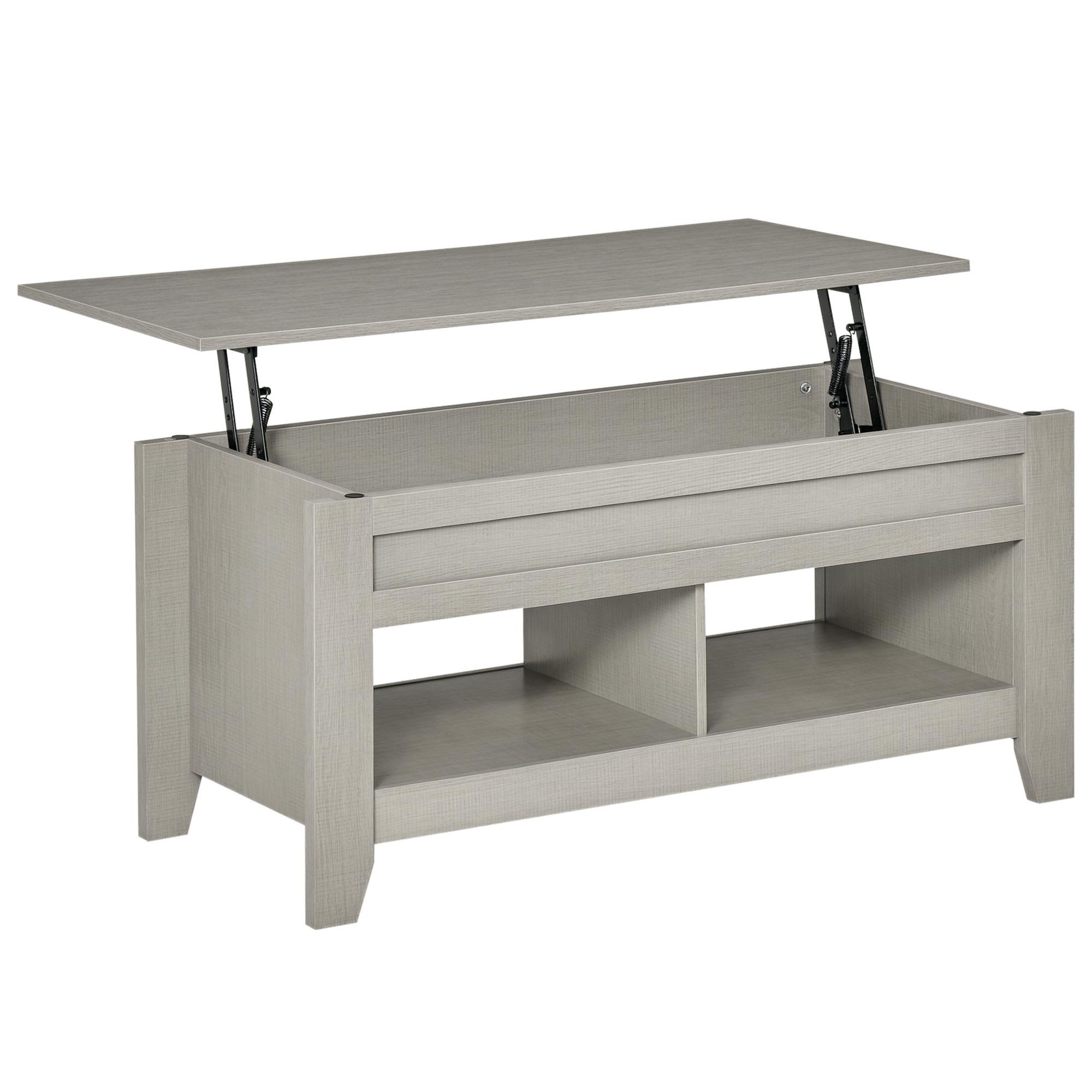 Light Grey Lift-Top Table with Hidden Storage