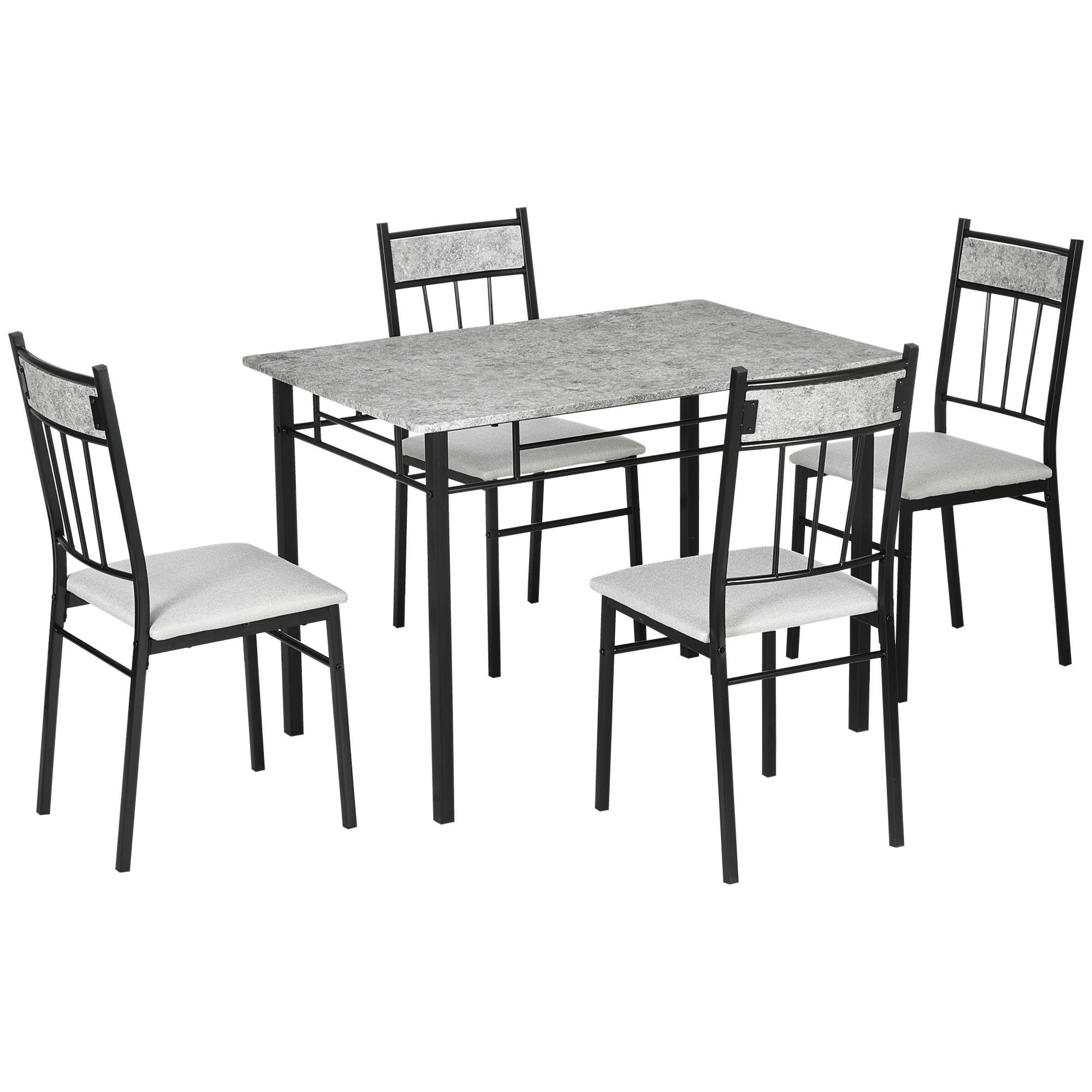 Light Grey Marble Dining Set with Padded Chairs for Four