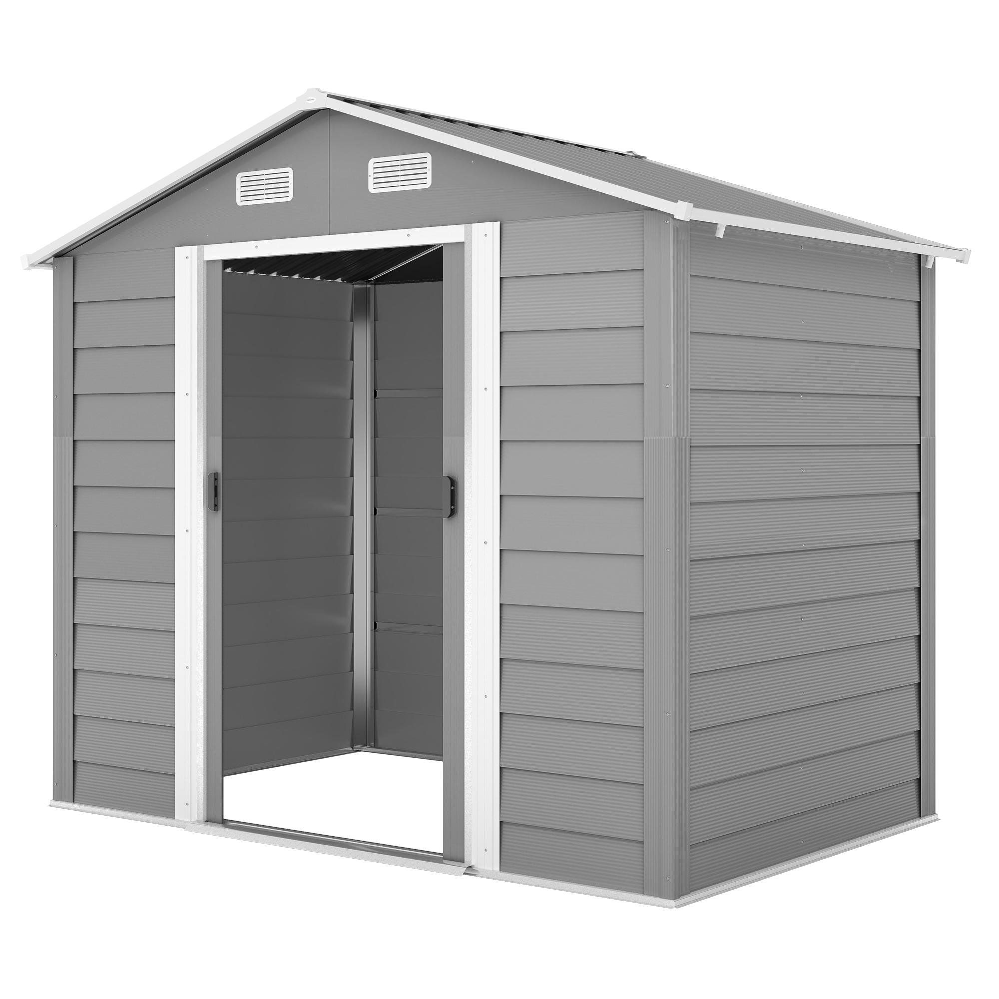 Light Grey Horizontal-Panel Shed with Sliding Doors