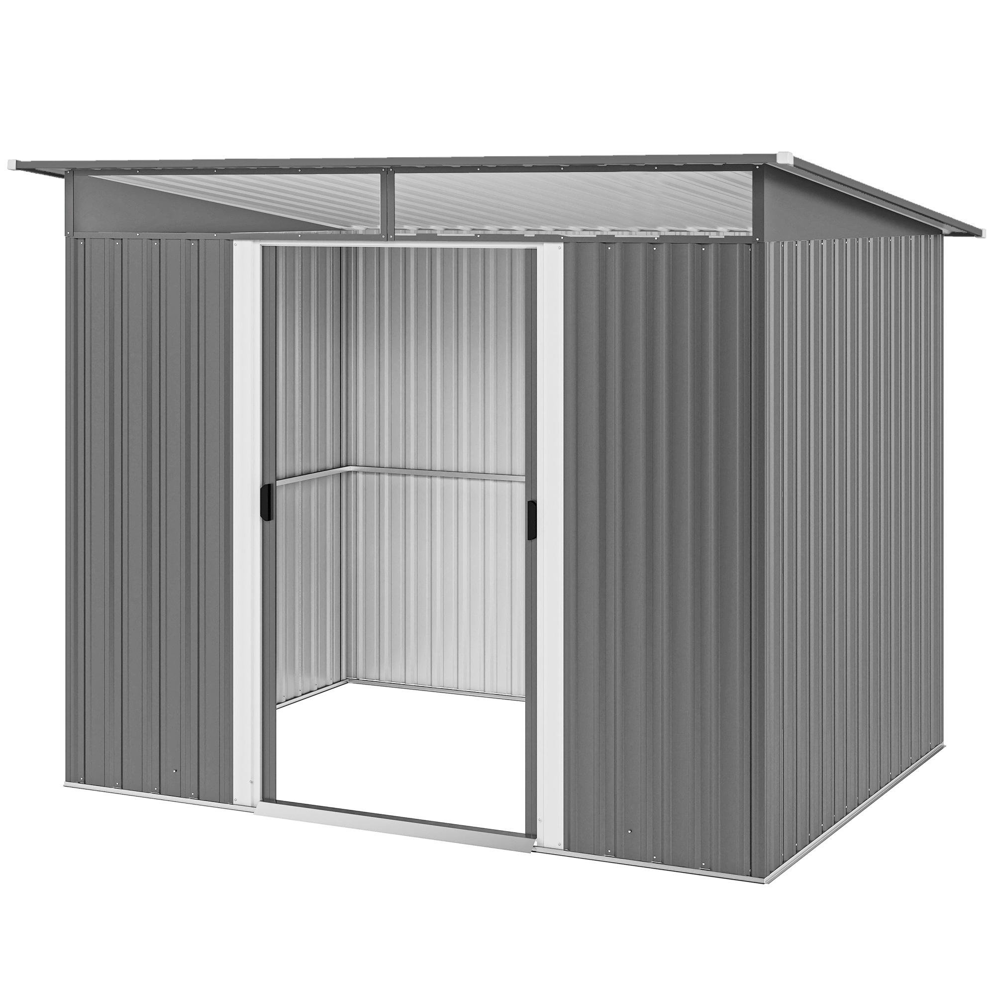 Light Grey 9x6.5 Metal Shed with Skylight Panels