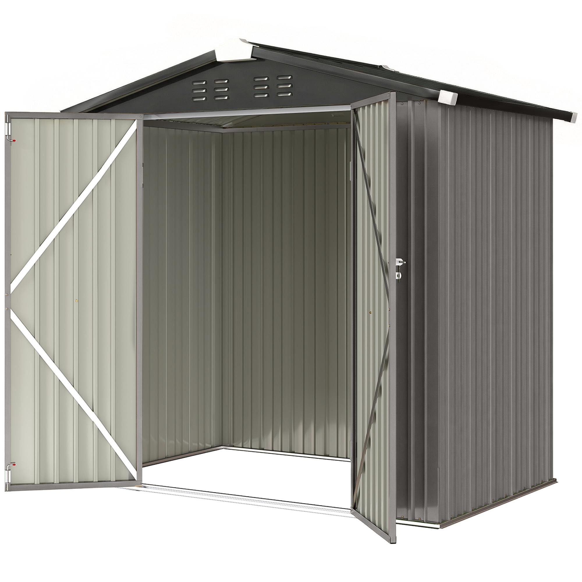 Light Grey Metal Shed with Double Doors, 78.7 x 50 in