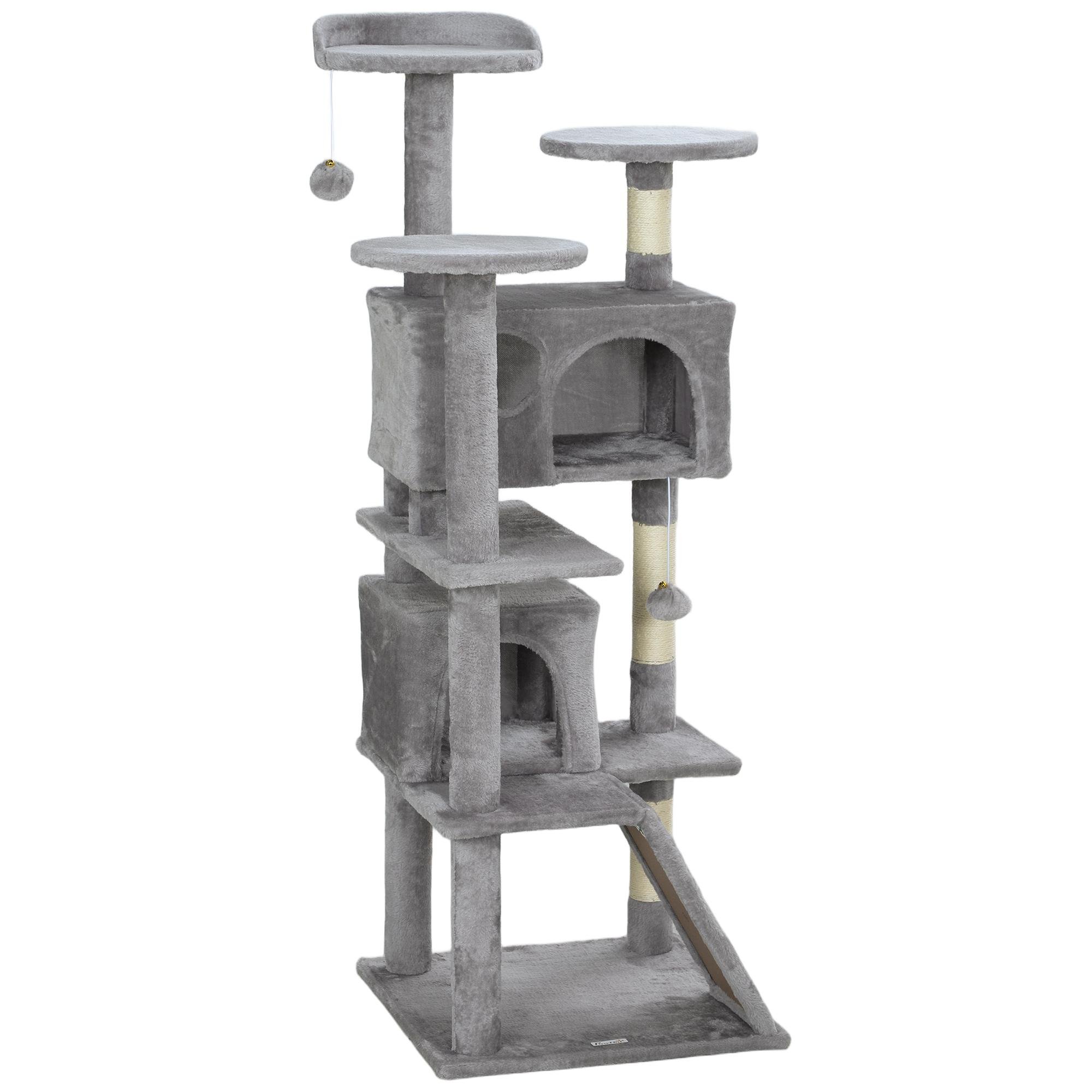 54.3 inch light grey tower with condos and scratching ramp
