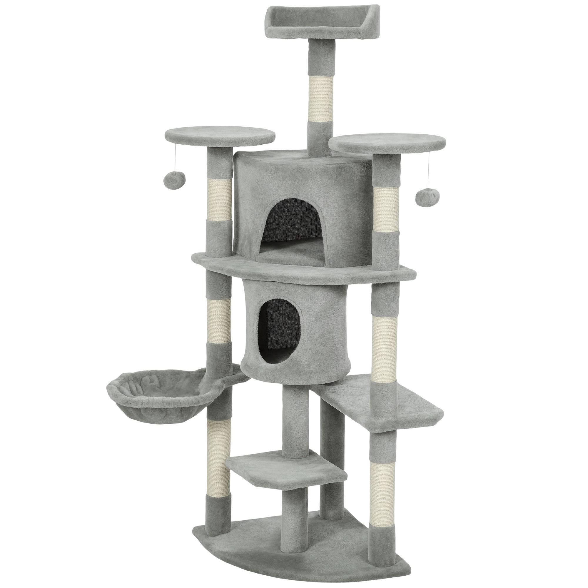 61.8 Inch Cat Tower with Two Condos and Hammock