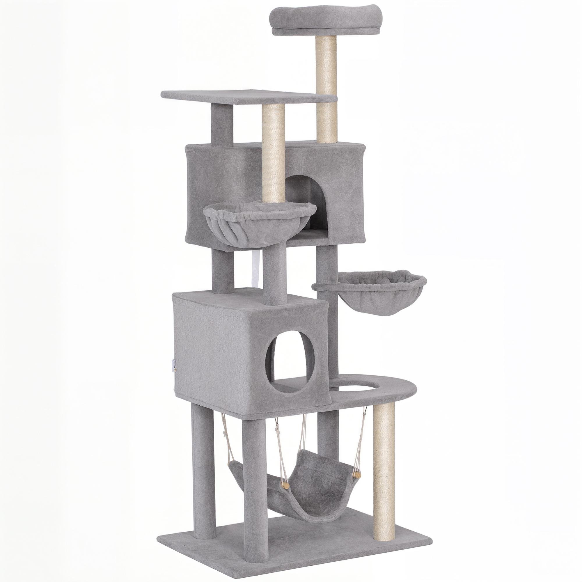 66 inch light grey tower with 2 condos and 3 hammocks
