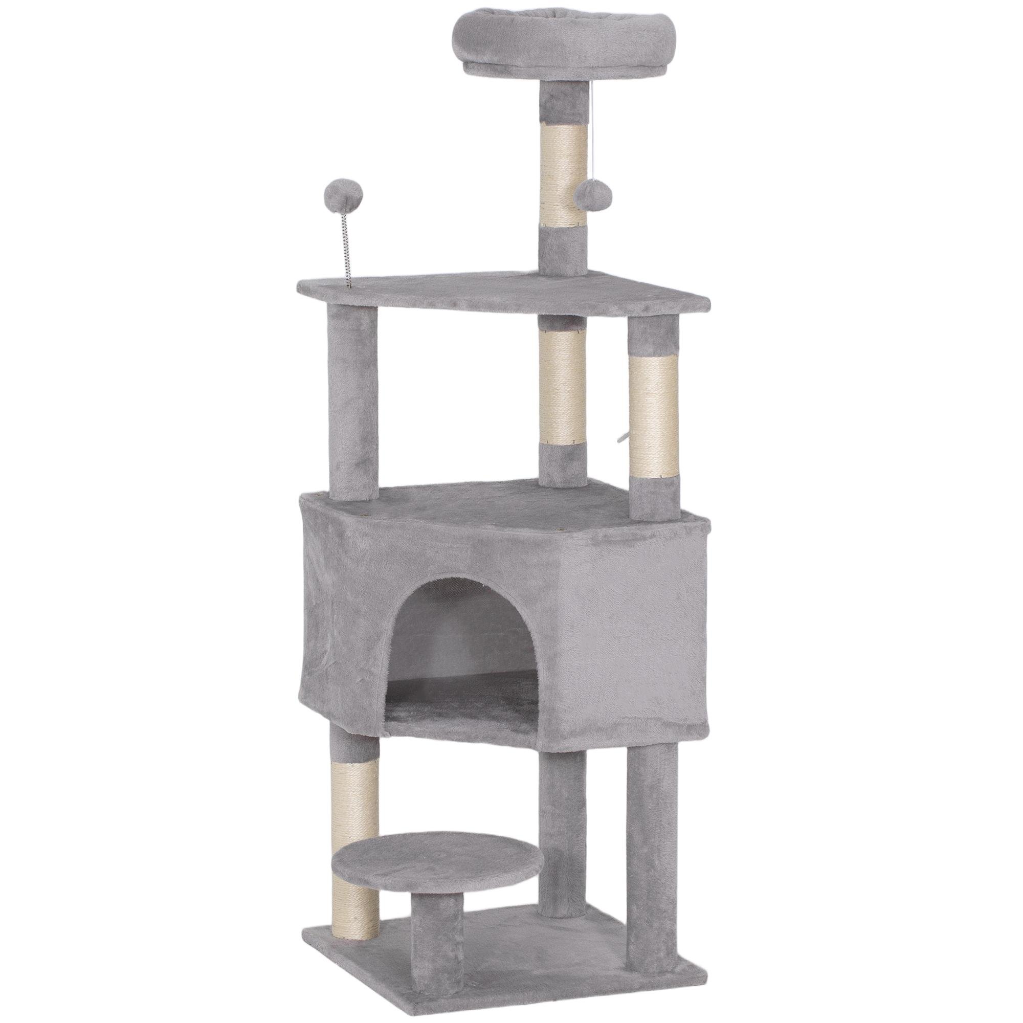 53.5 Inch Grey Cat Tree with Condo and Top Perch
