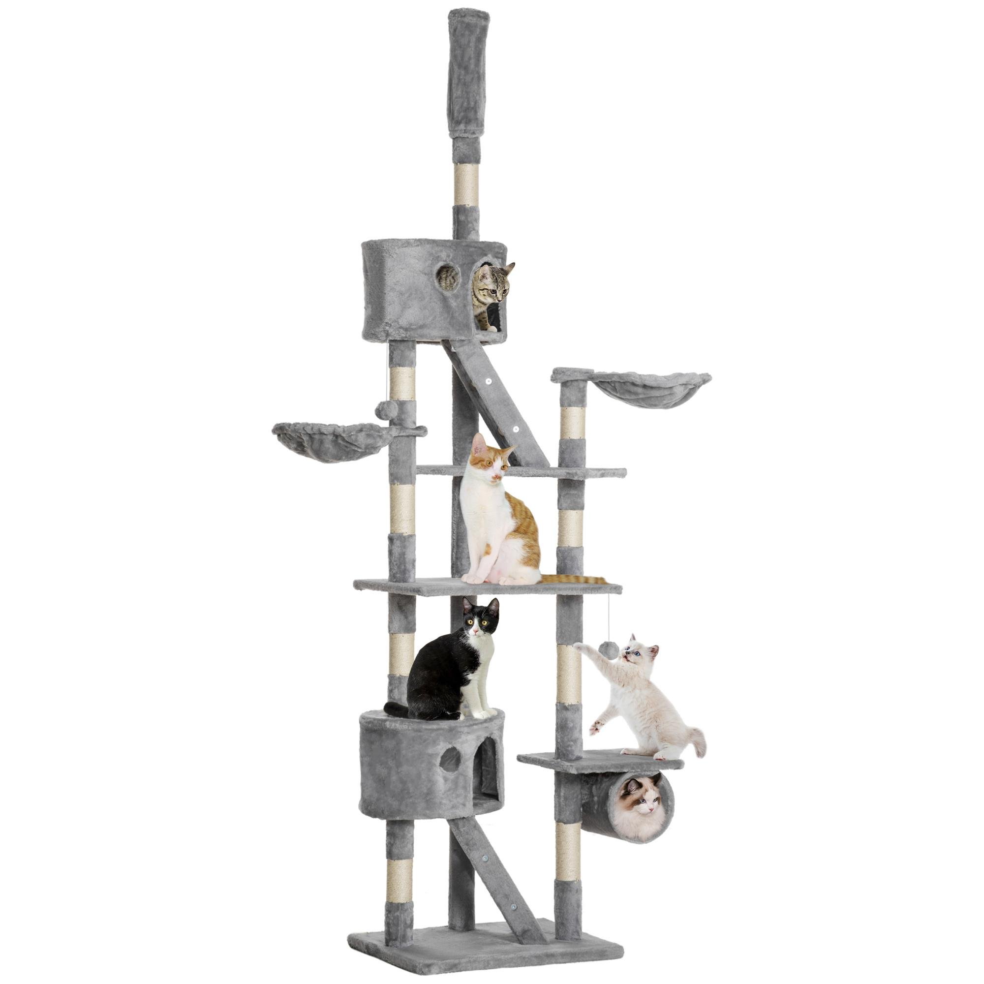 Light Grey Ceiling Cat Tower with Multiple Resting Areas