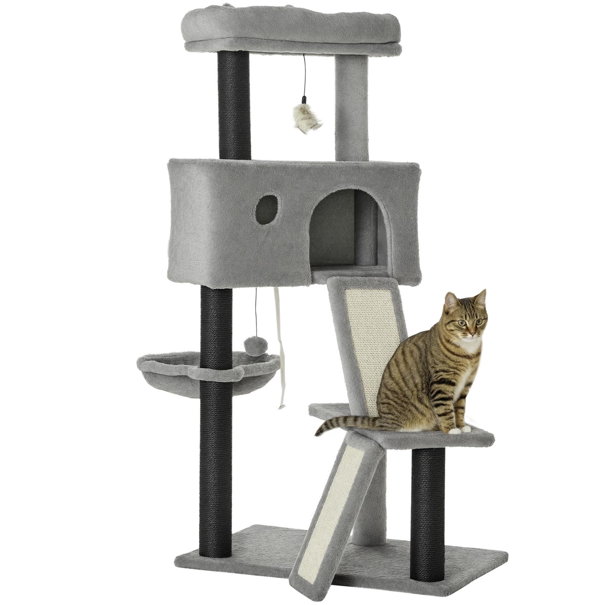 Light Grey Cat Tree with Scratching Posts, 47 Inch