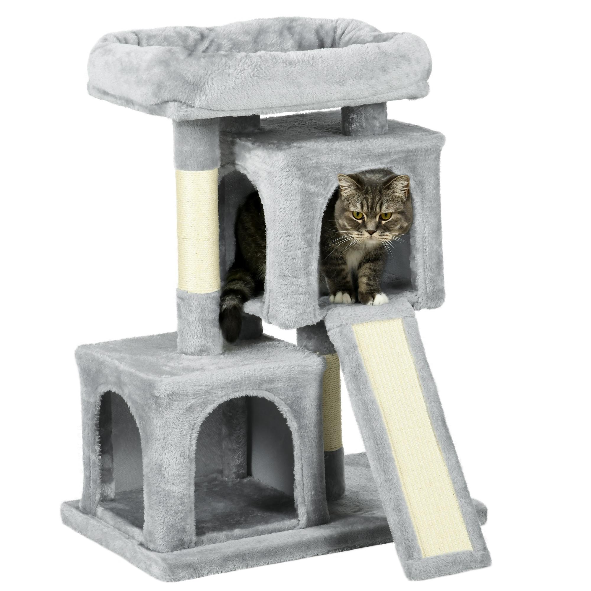 Light Grey Cat Tree Tower with Sisal Scratching