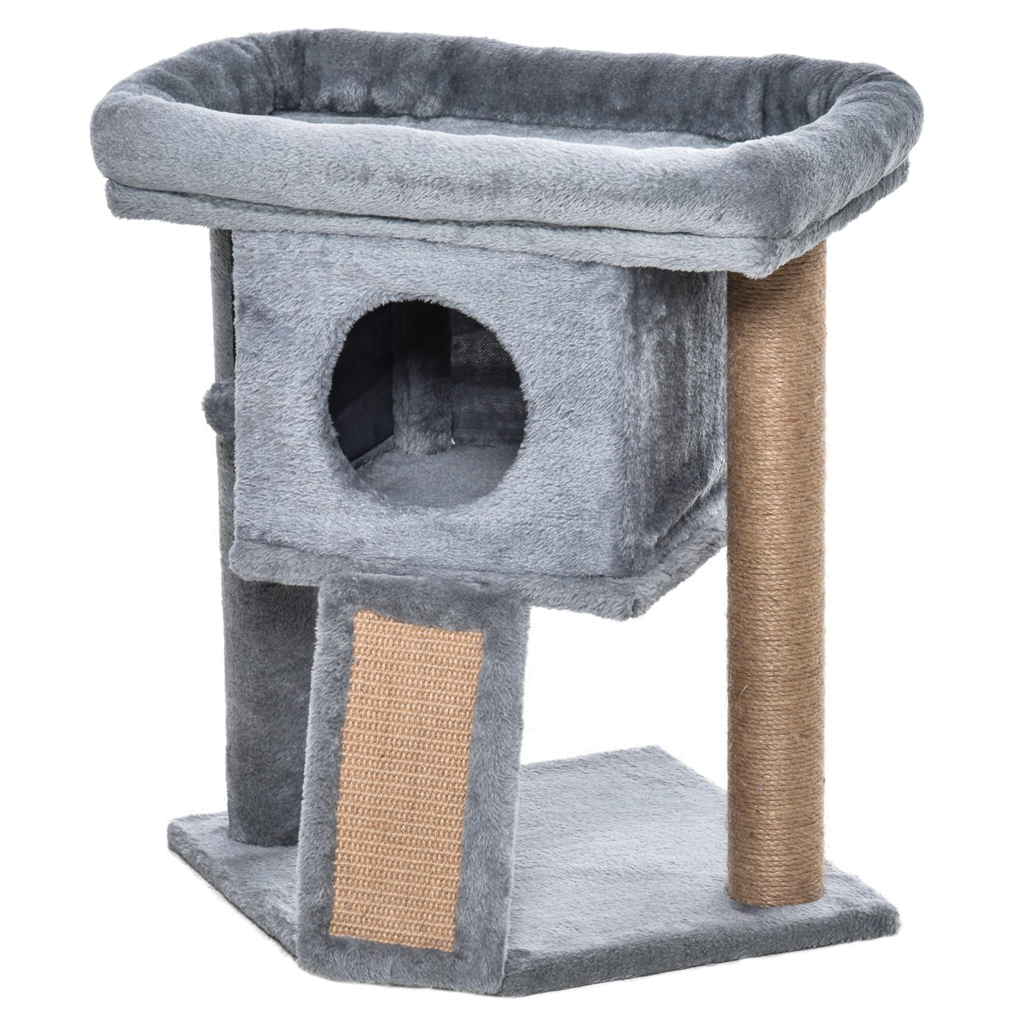 Grey Jute Cat Tower with Condo and Perch