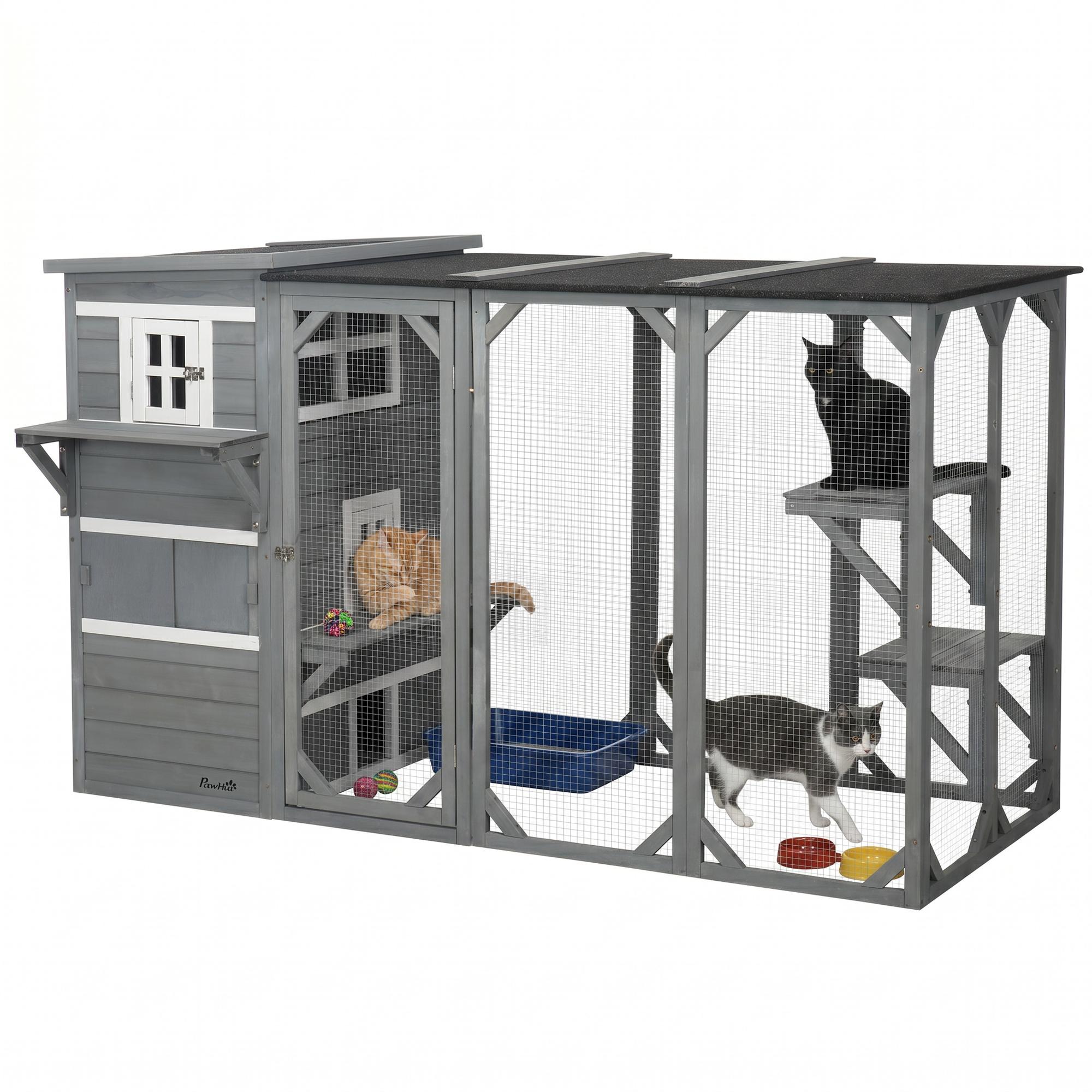 Light Grey Multi Catio with 3-Tier Condo, 76 in