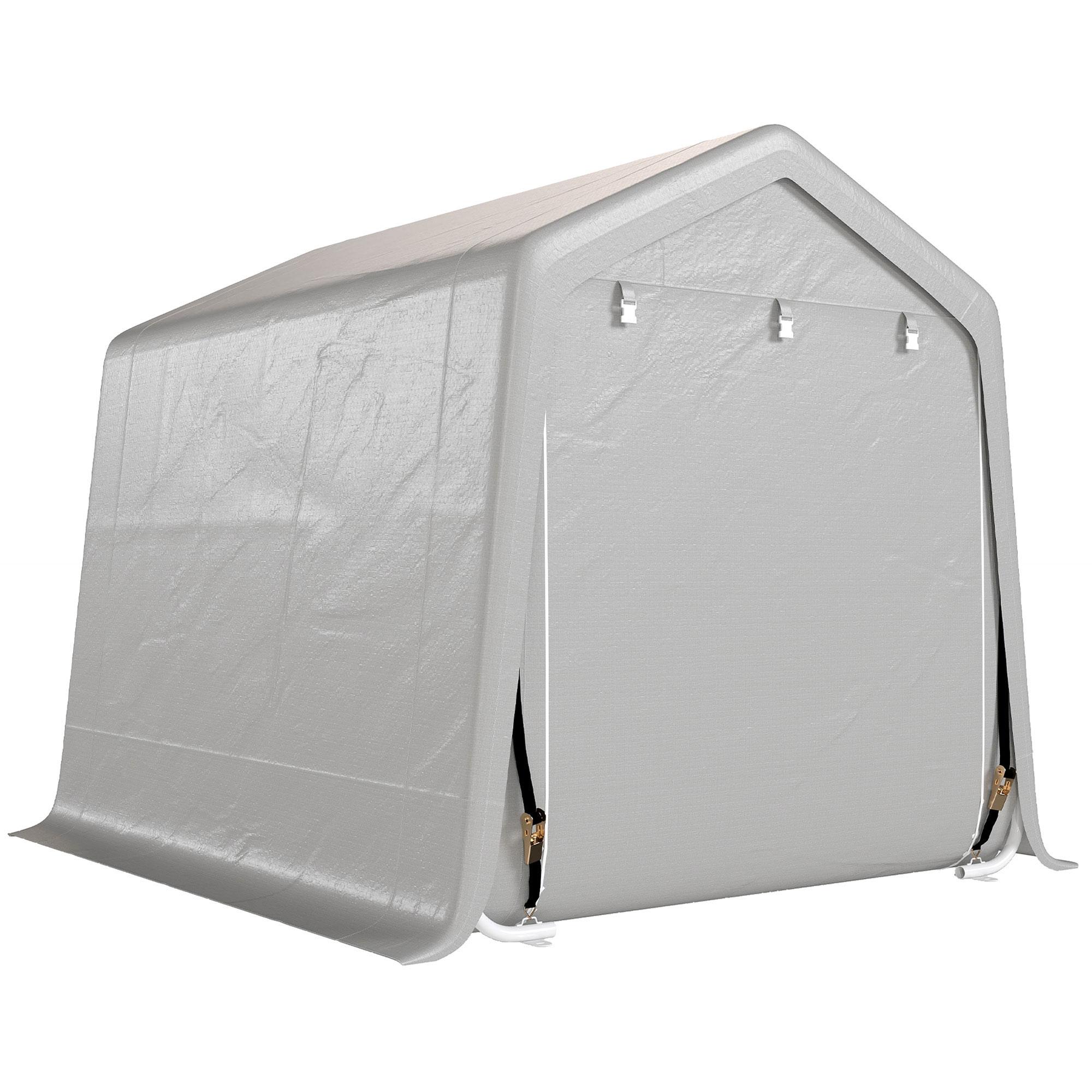 Light Grey Metal Storage Tent with Double-Zipper Doors