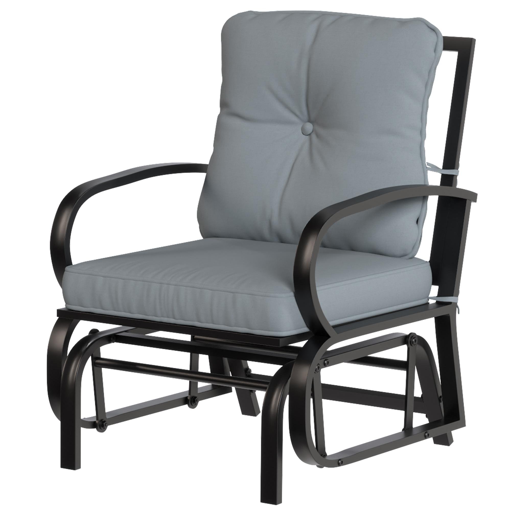 Light Grey Patio Glider with Steel Frame and Cushions
