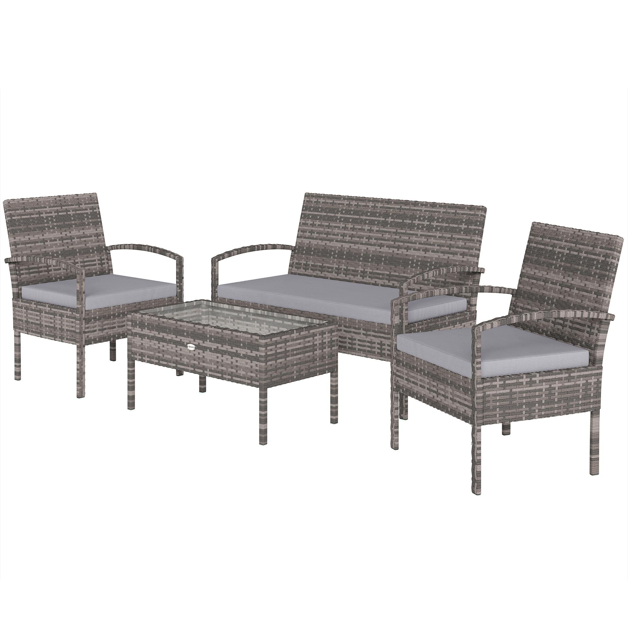 Light Grey Patio Conversation Set with Tempered Glass Table