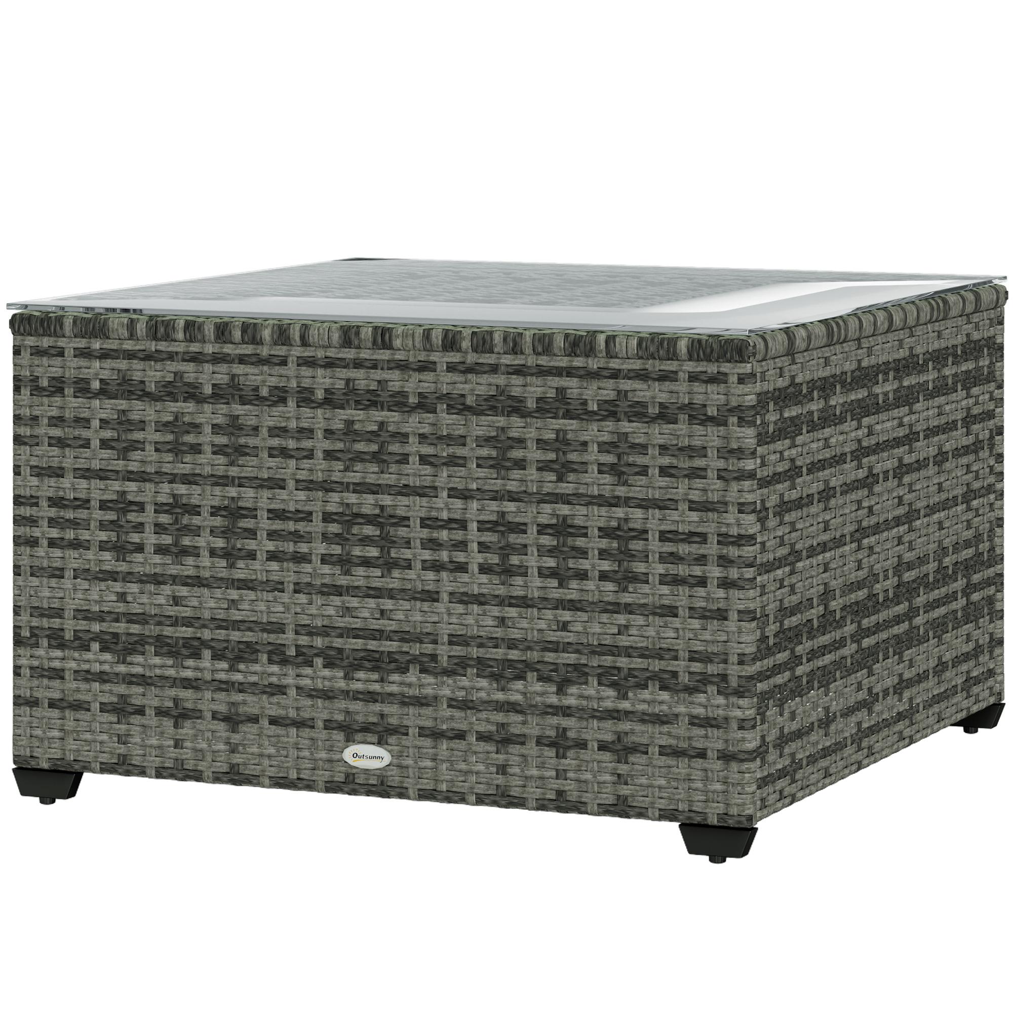 Light Grey PE Rattan Table with Tempered Glass Top