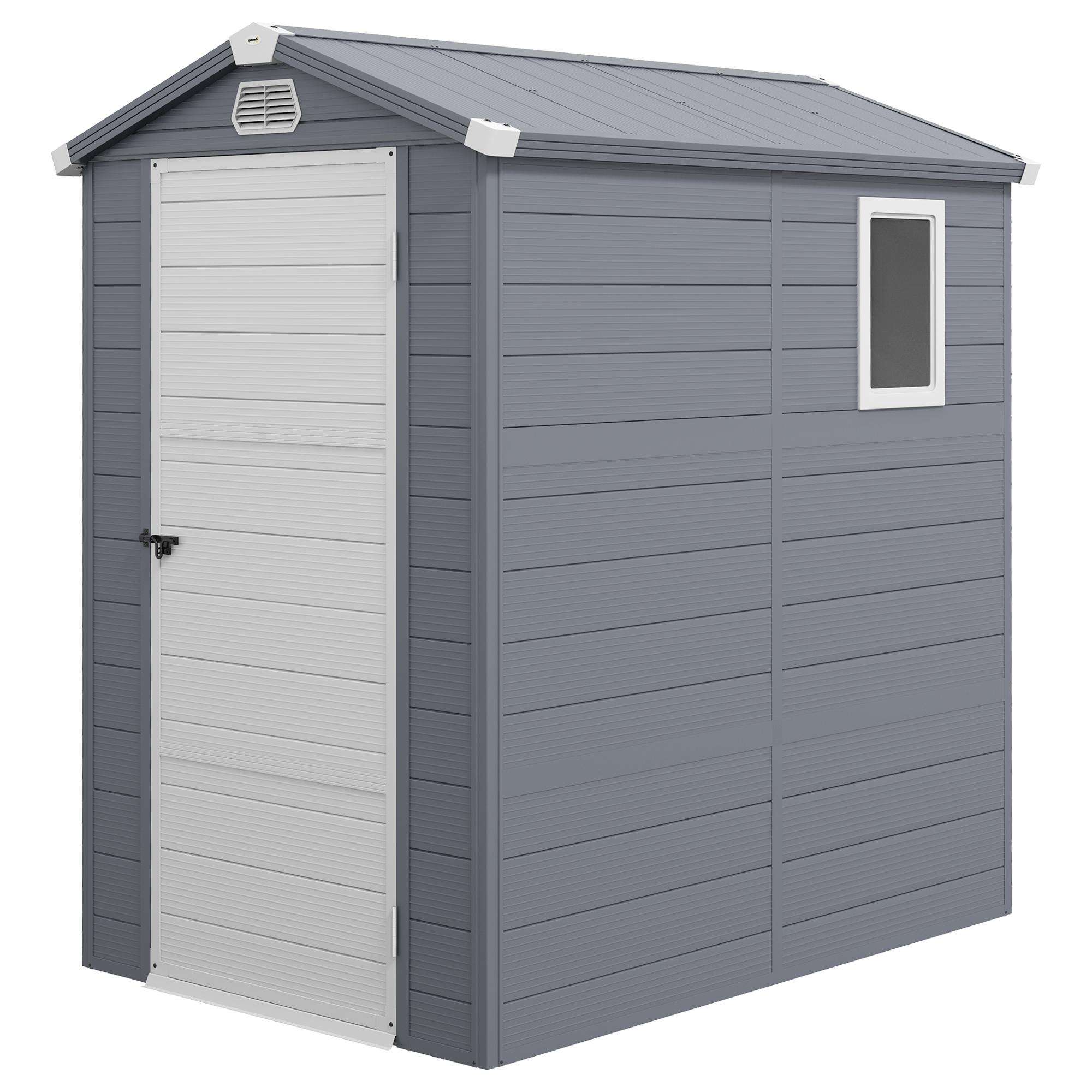 Light Grey Polypropylene Shed with Sloped Roof, 4.5' x 6'
