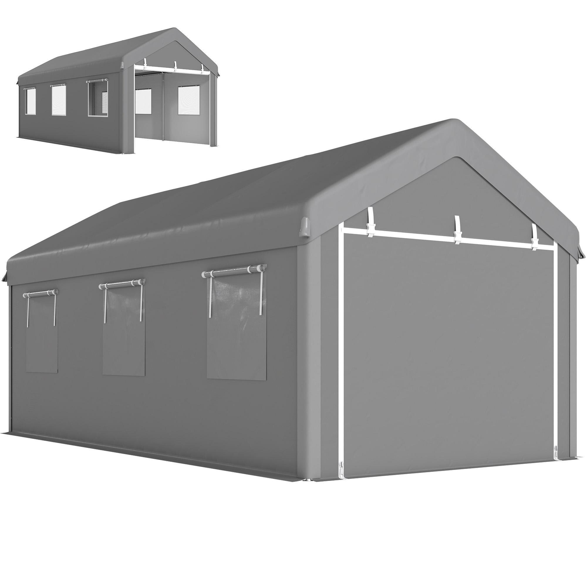 10 x 20 Grey Carport with Two Doors and Six Windows