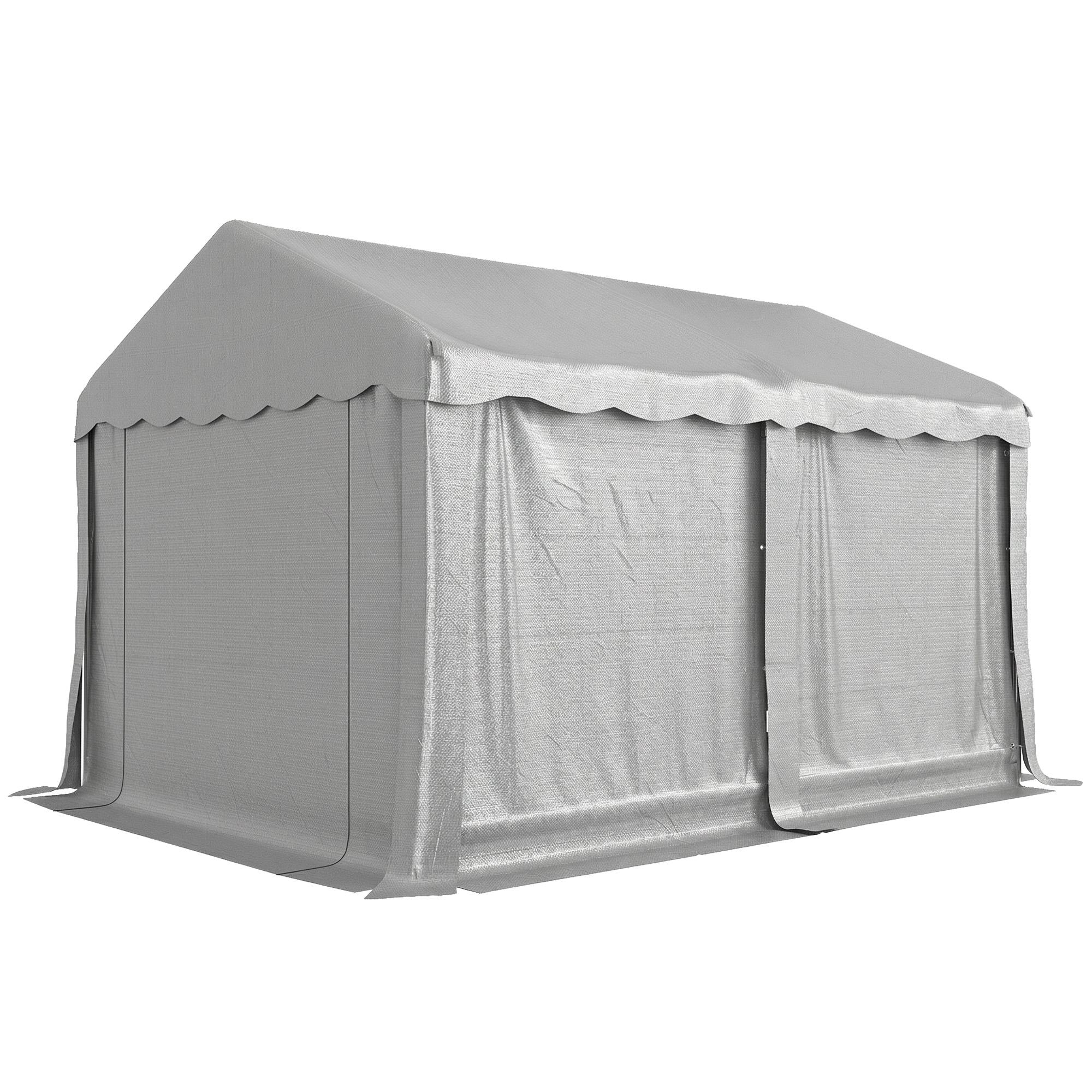 Light Grey PE Storage Tent with Roll-Up Door, 13' x 10'