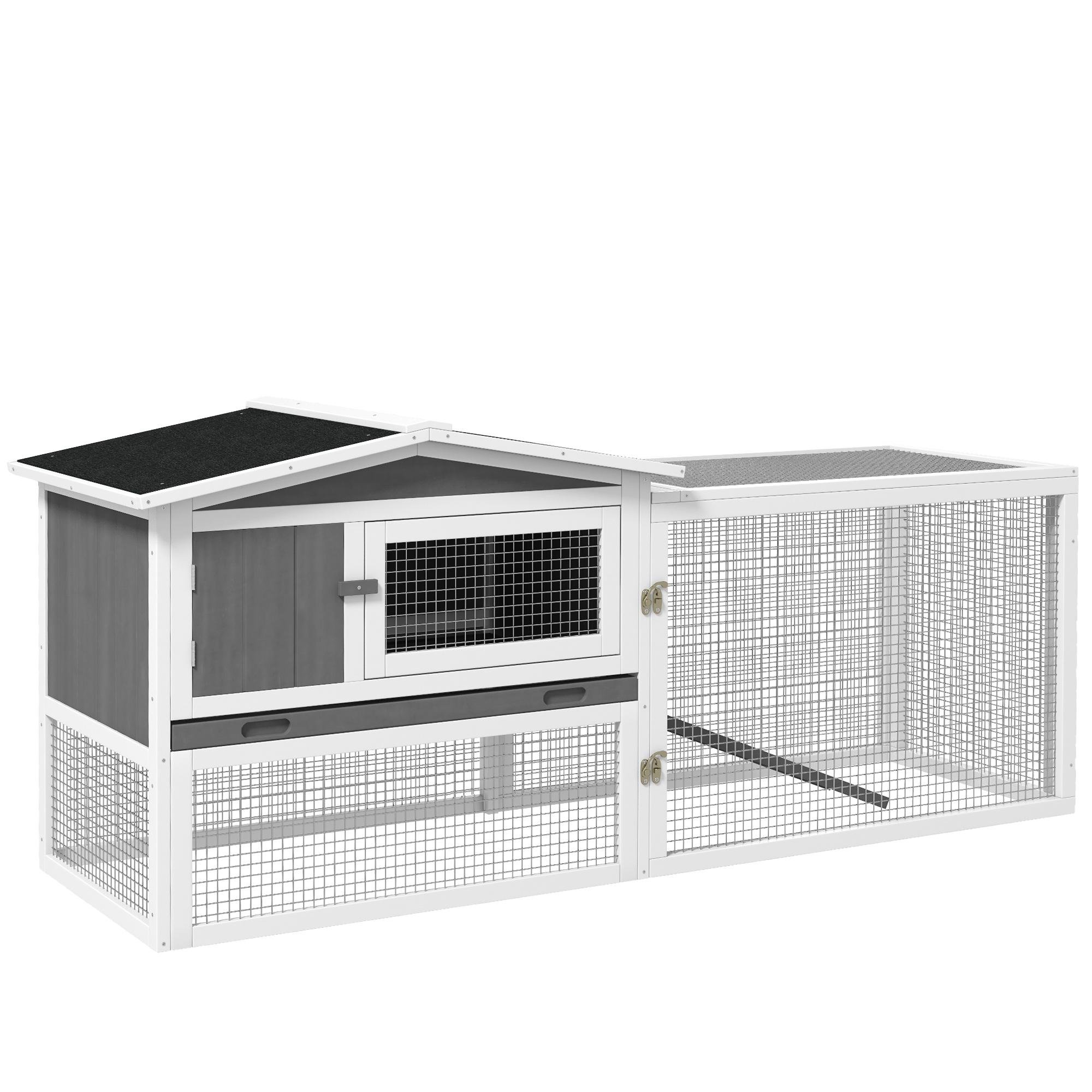 Grey Rabbit Hutch Ramp with Upper House and Detachable Run