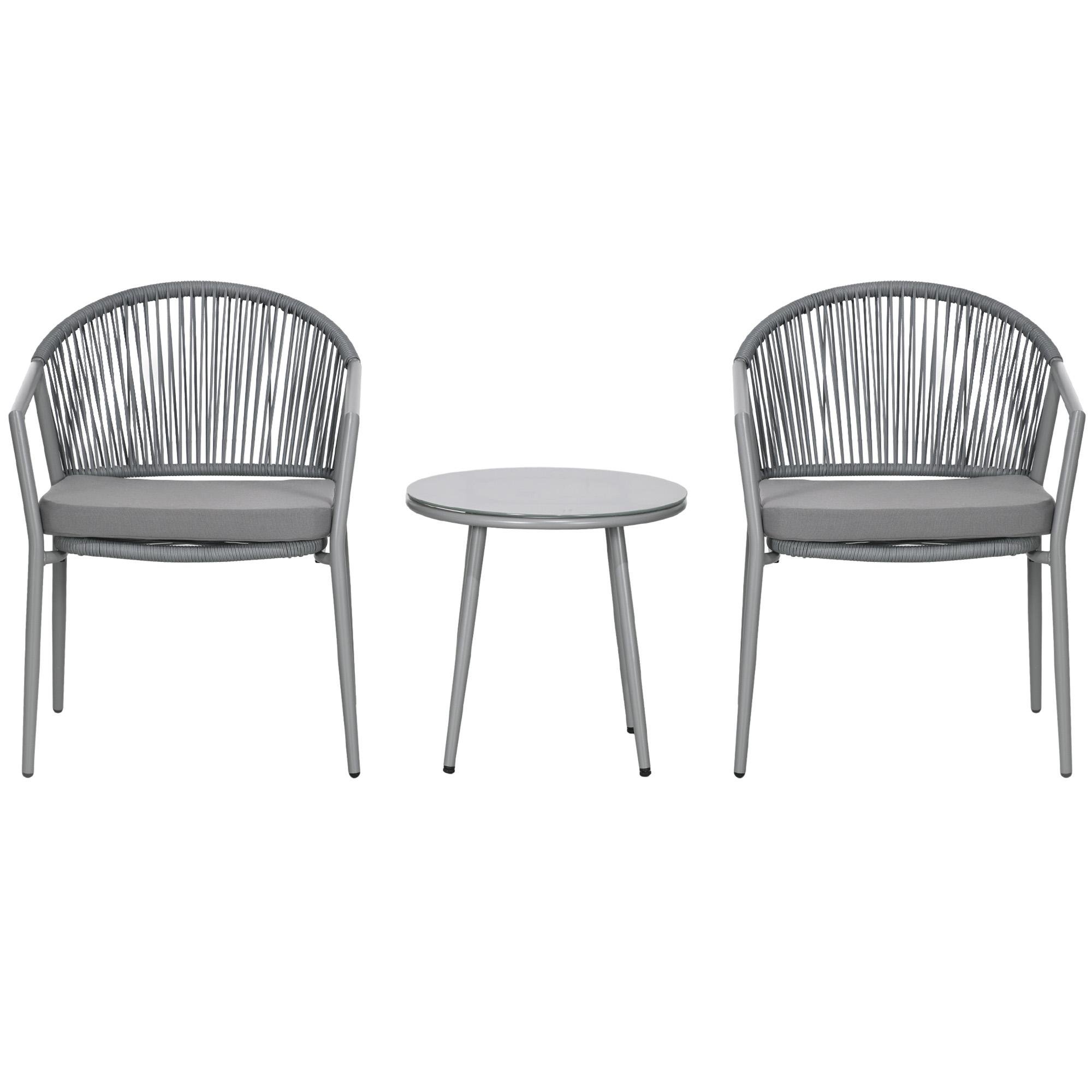 Light Grey Rattan Bistro Set with Cushions for Outdoor Seating
