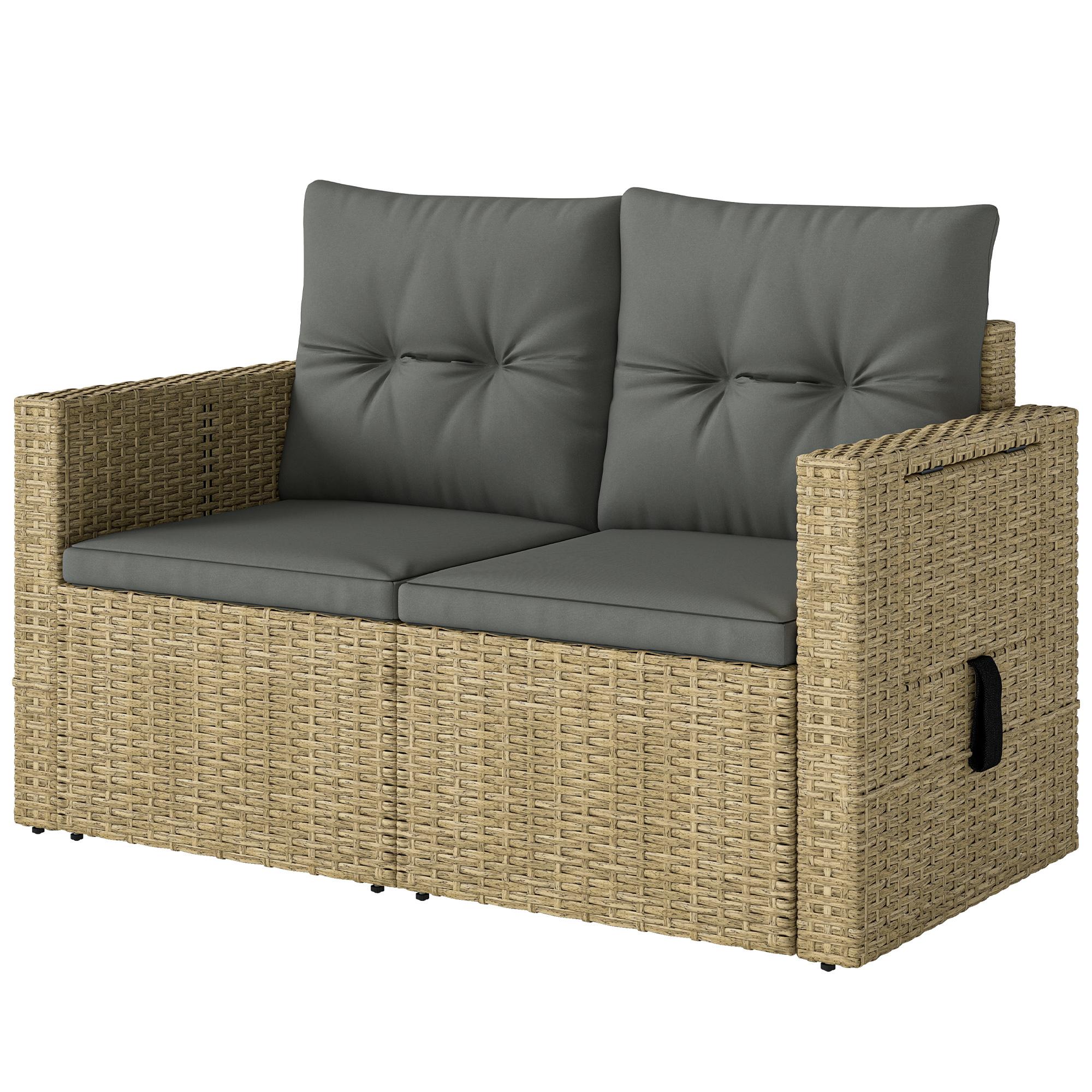 Light Grey Rattan Loveseat with Hidden Side Trays, 48.8 in