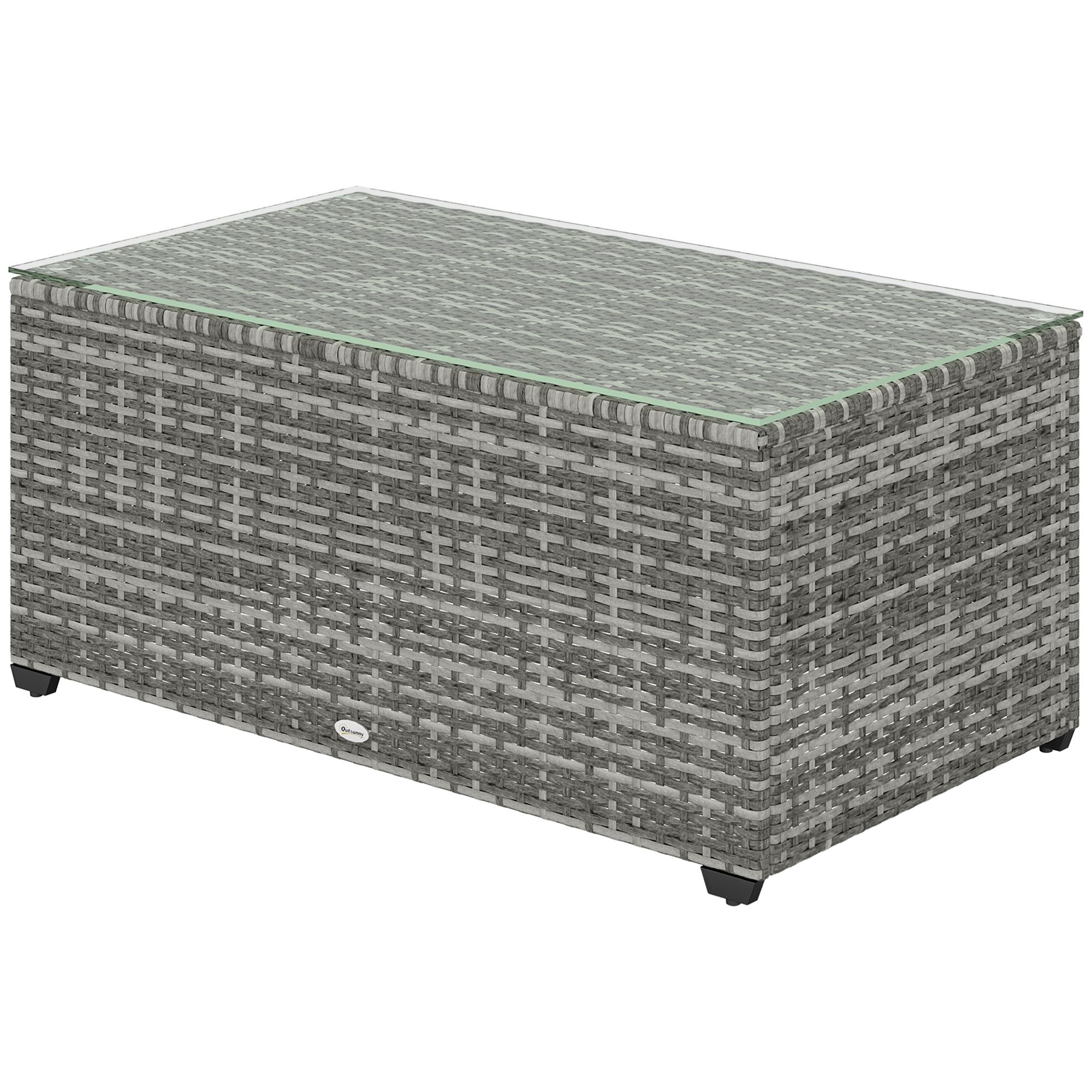 Light Grey Wicker Coffee Table with Tempered Glass Top