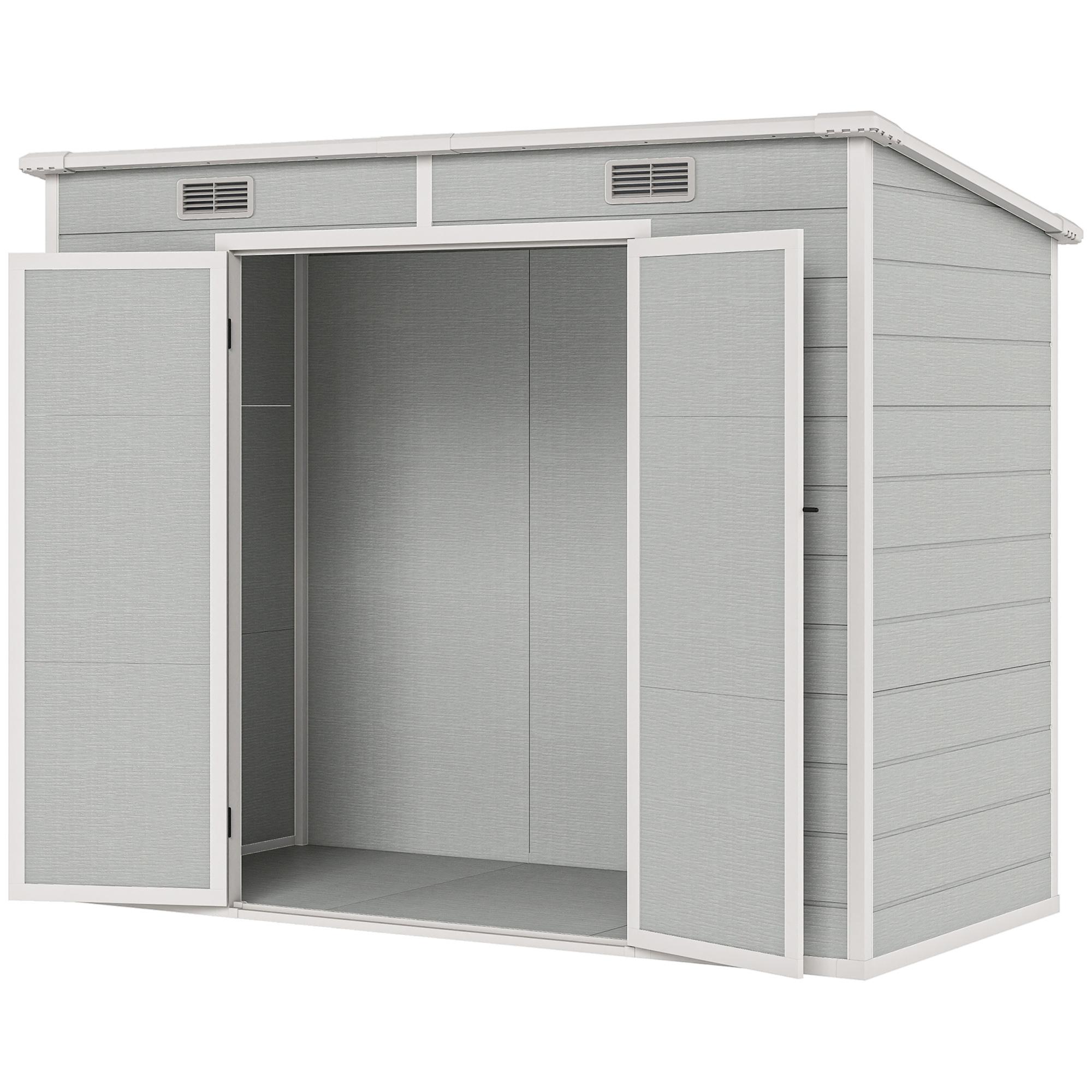 8x4 Light Grey Resin Shed with Floor and Lockable Doors