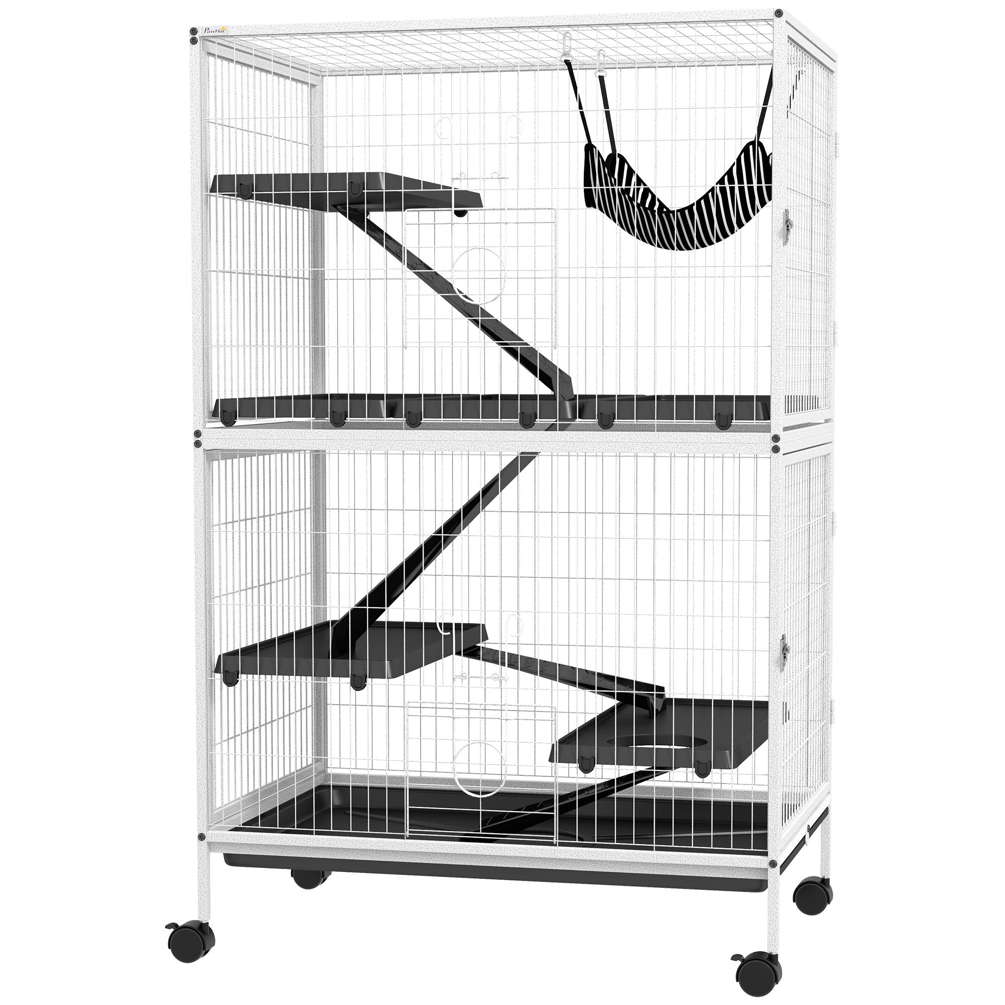 Light Grey Rolling Pet Cage with Multiple Levels