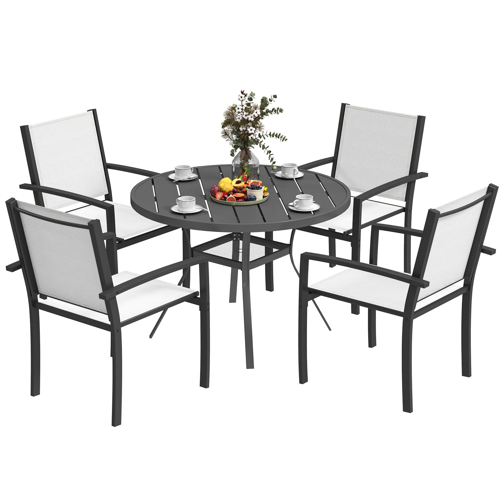 Light Grey Round Dining Set with Stackable Chairs