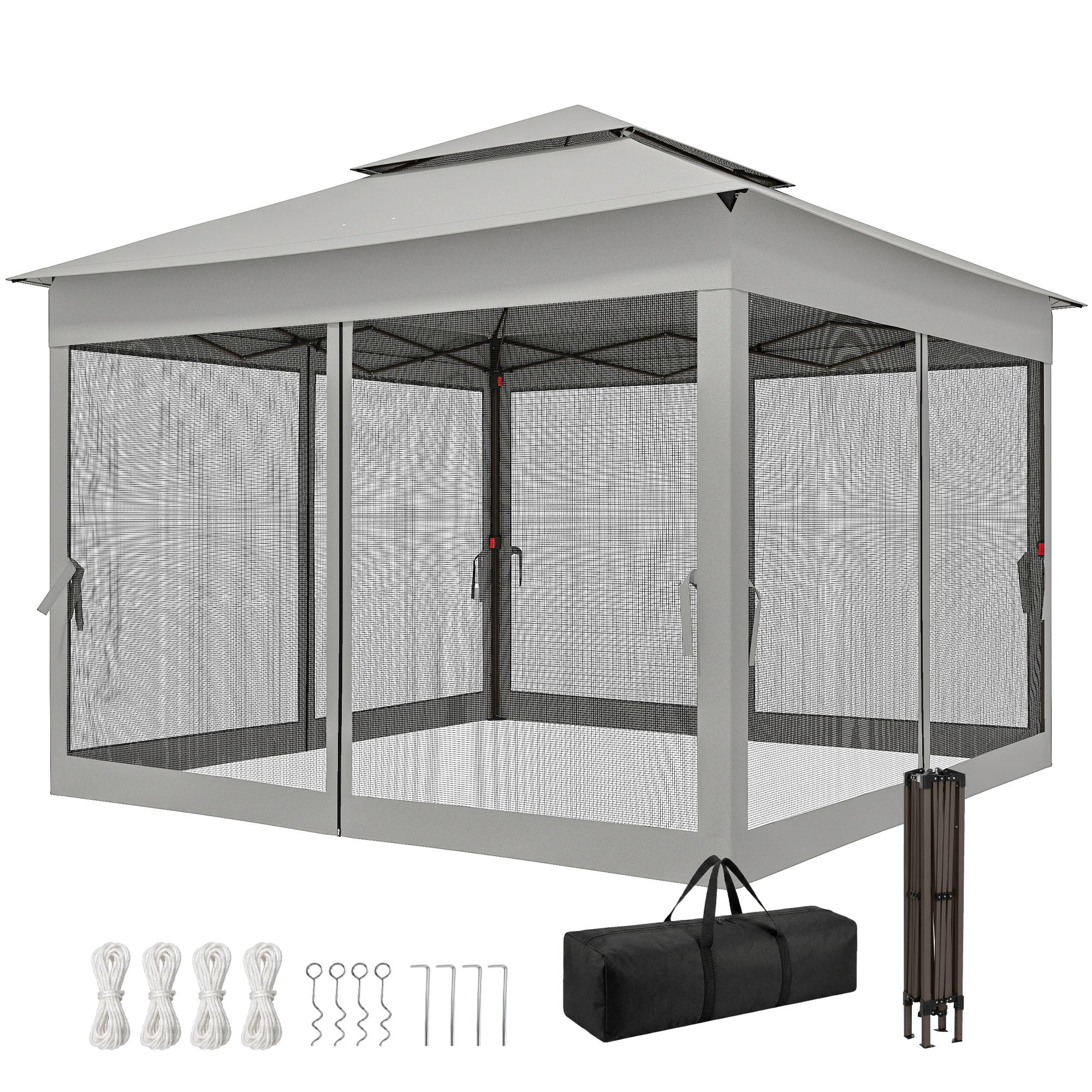 Light Grey Screened Gazebo, 2-Tier 128-Inch Shelter