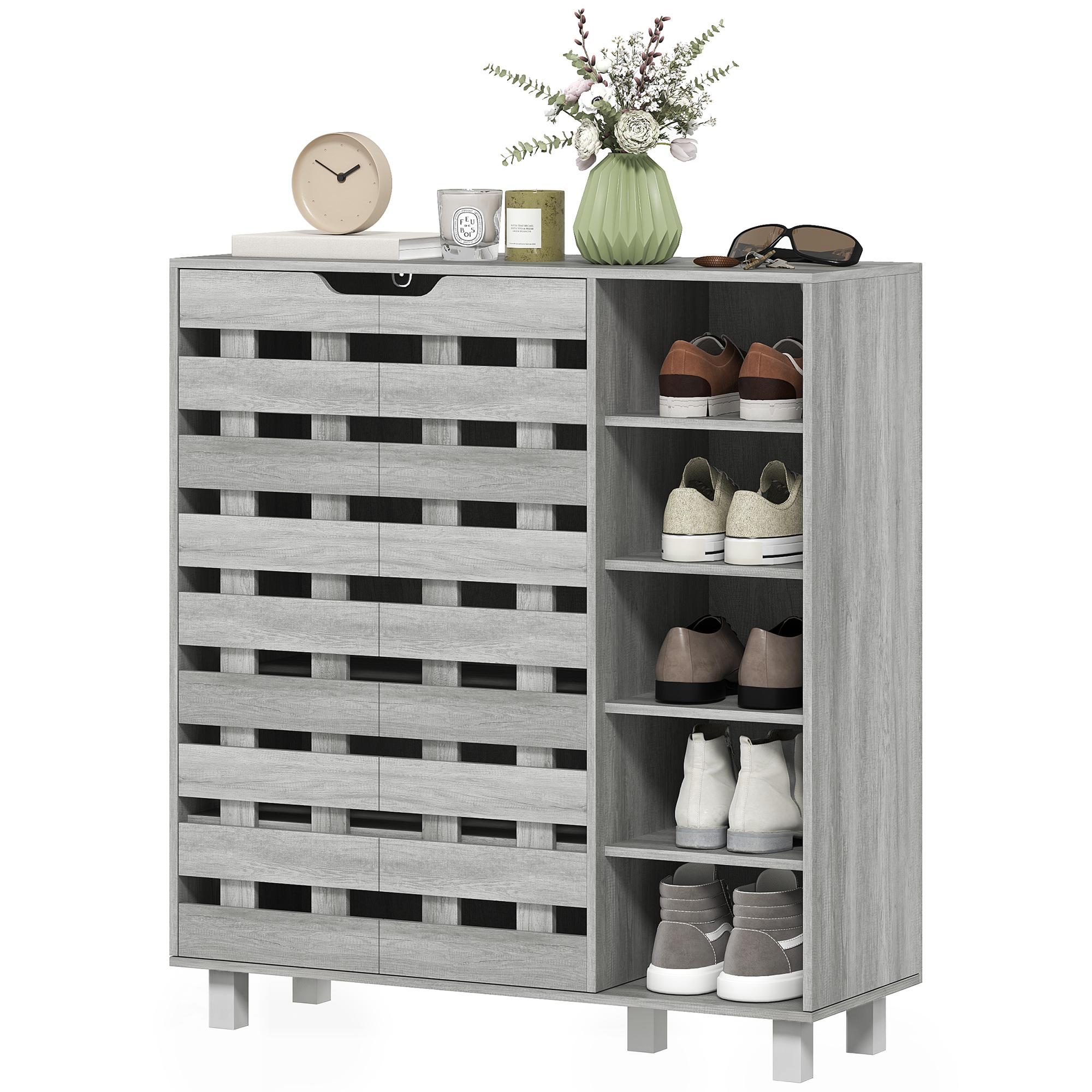 Light Grey Shoe Cabinet with Adjustable Shelves