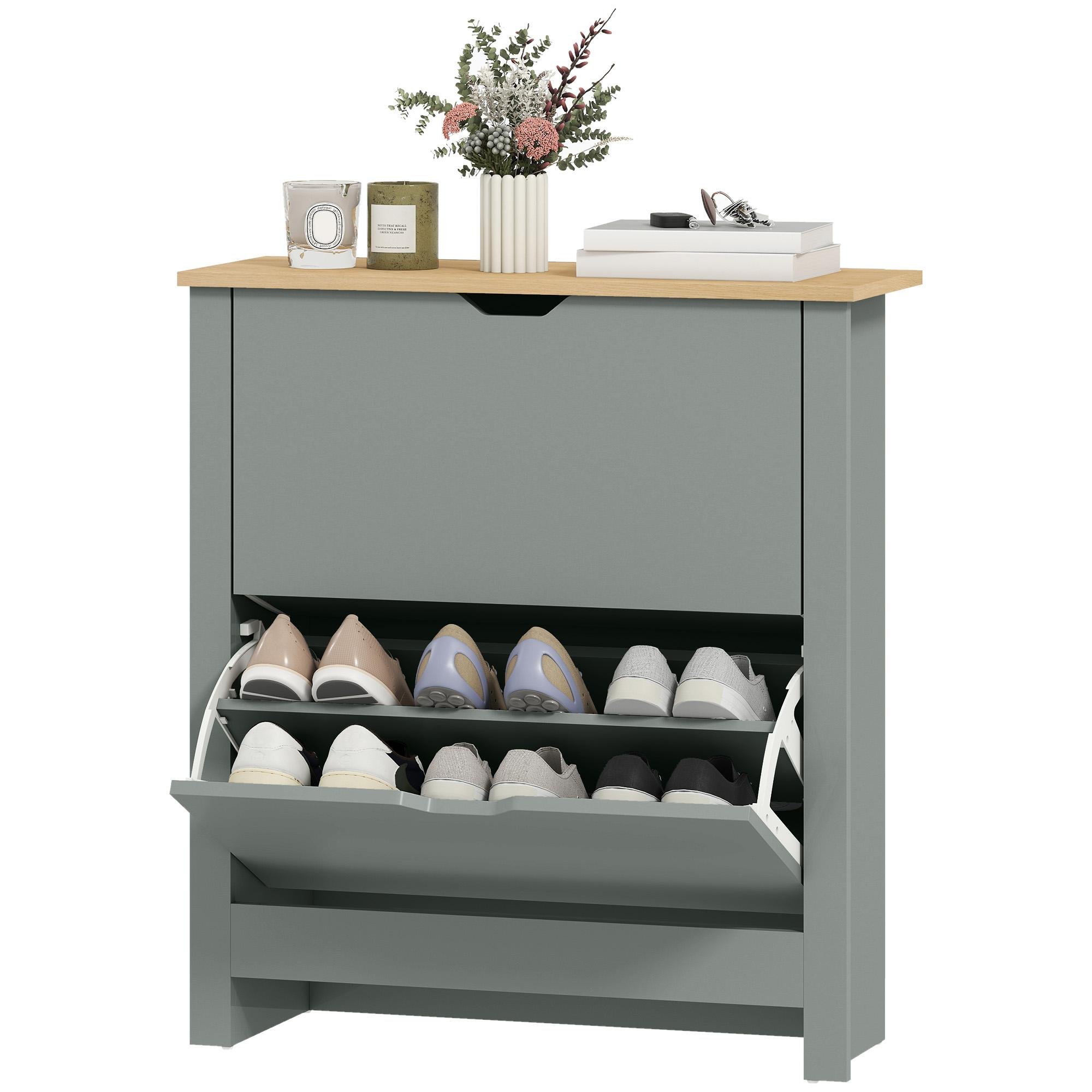 Light Grey 2-Drawer Shoe Cabinet with Adjustable Shelves