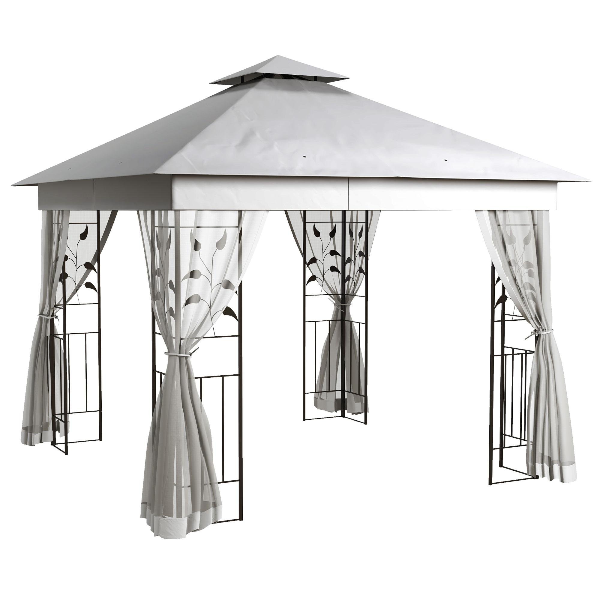 Light Grey 3m Gazebo with Vented Two-Tier Roof