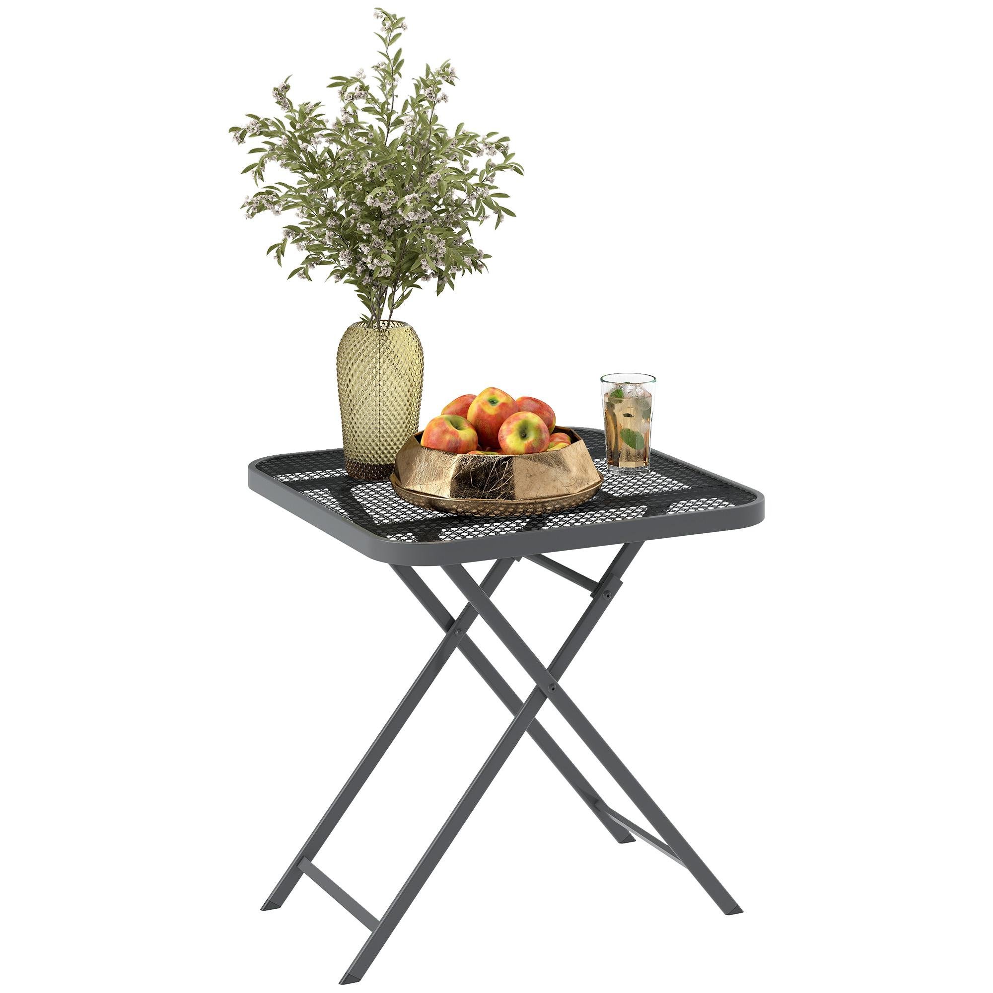 Light Grey Folding Patio Table with Grid Top, 27.6 in