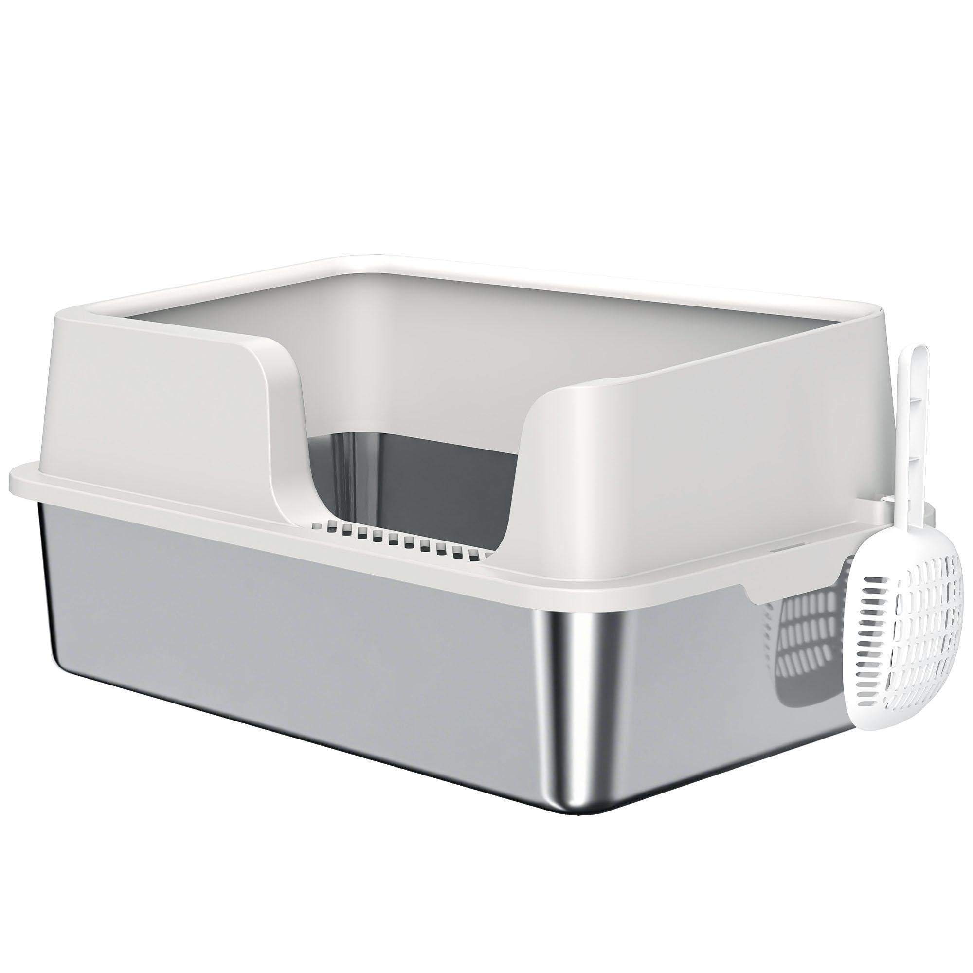 Light Grey Stainless Litter Box with High Sides