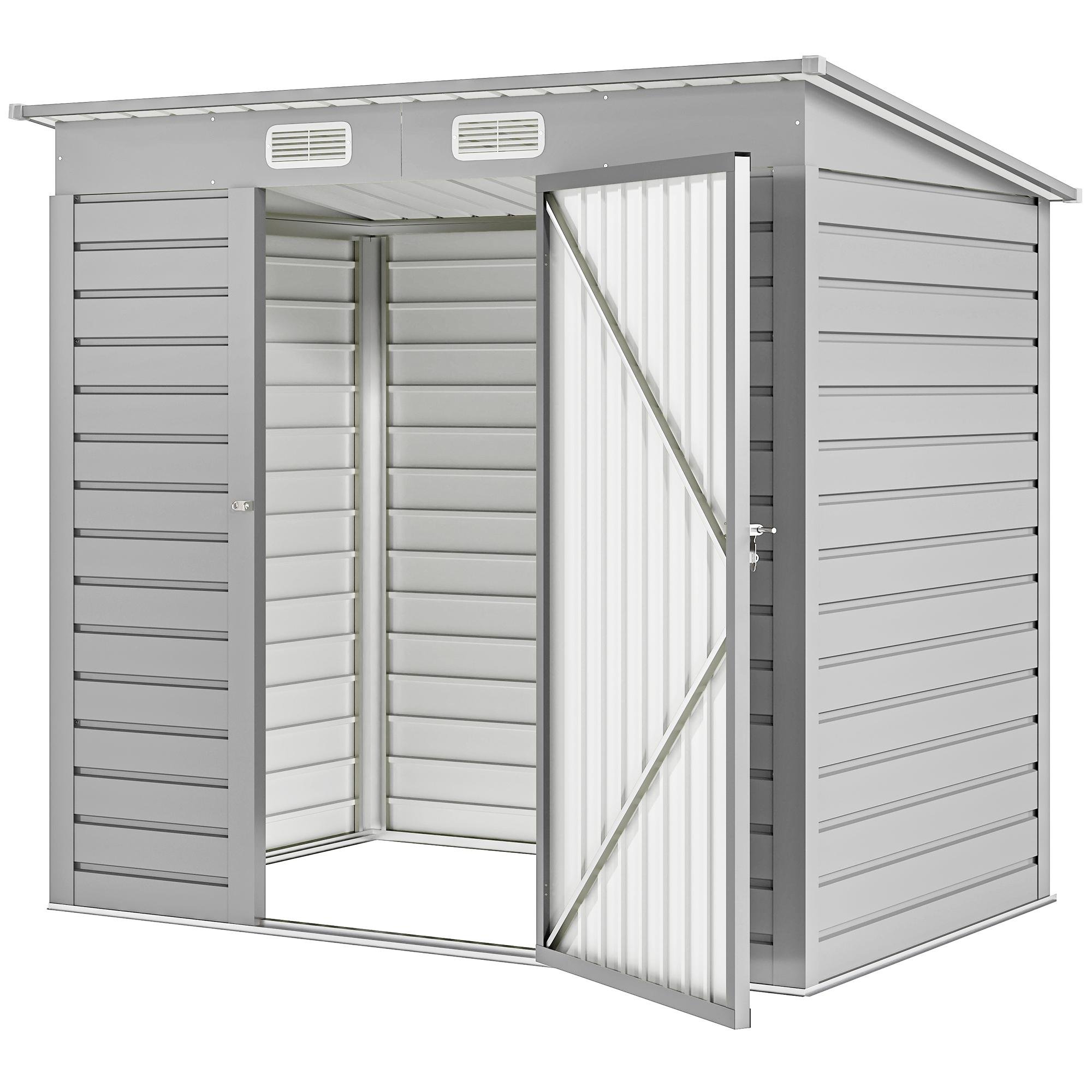Light Grey Horizontal Steel Shed with Double Doors, 6' x 4'