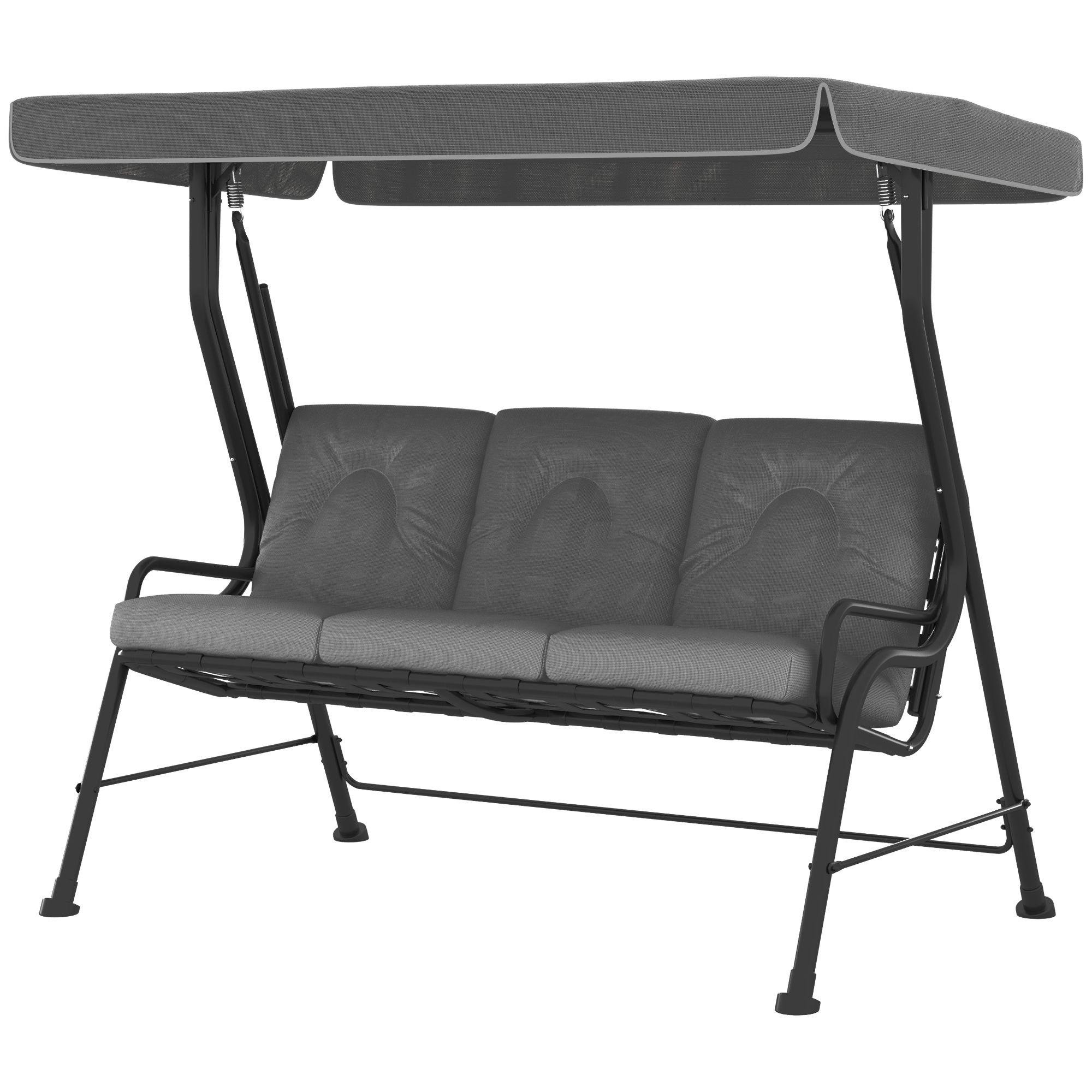 Light Grey Three Seat Swing with Adjustable Canopy