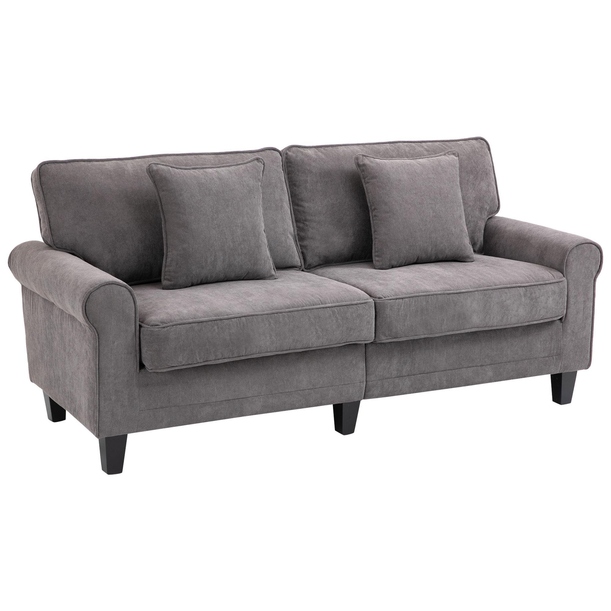 Light Grey Corduroy Sofa with Rolled Arms, 3-Seater