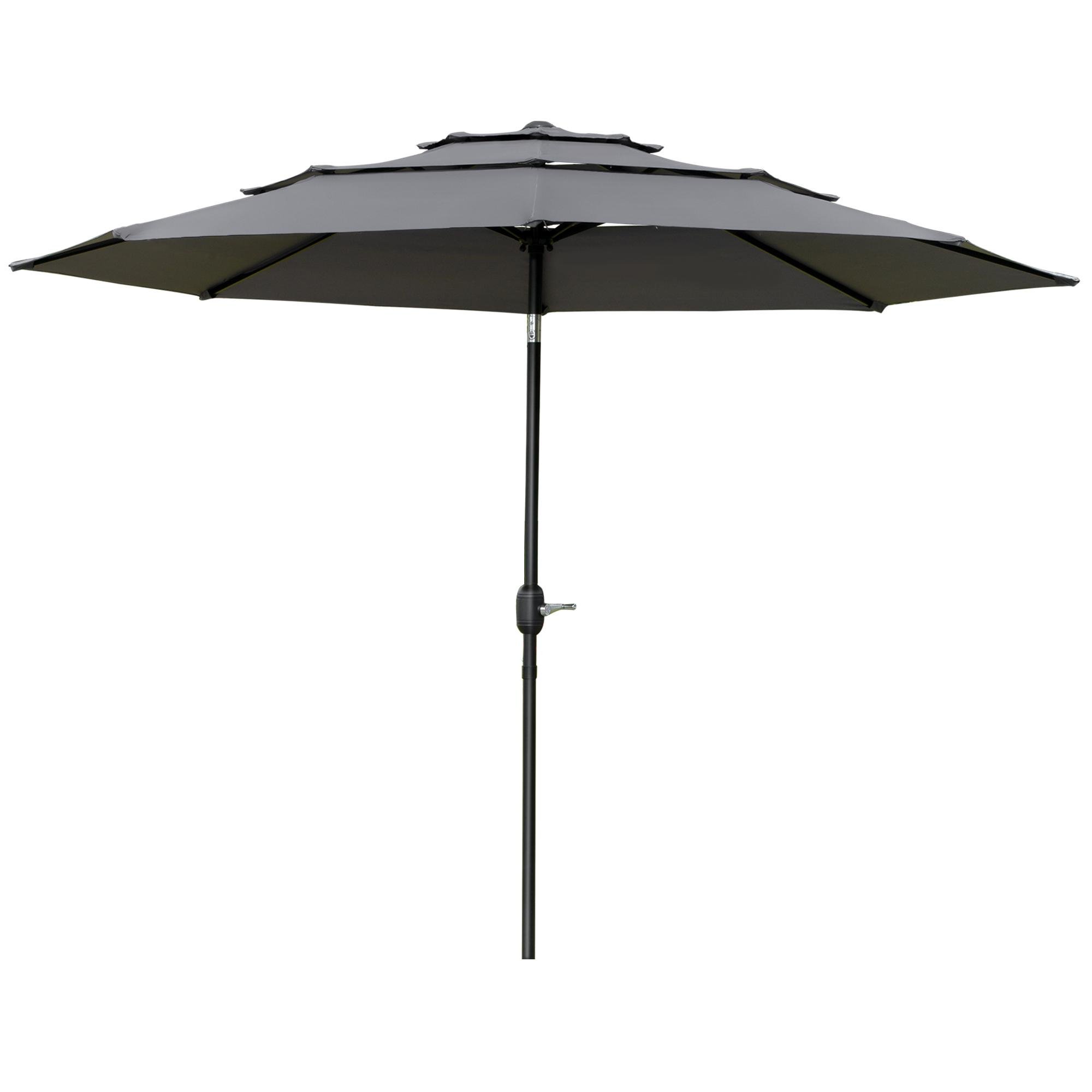 Light Grey Patio Umbrella with 3-Tier Vented Canopy