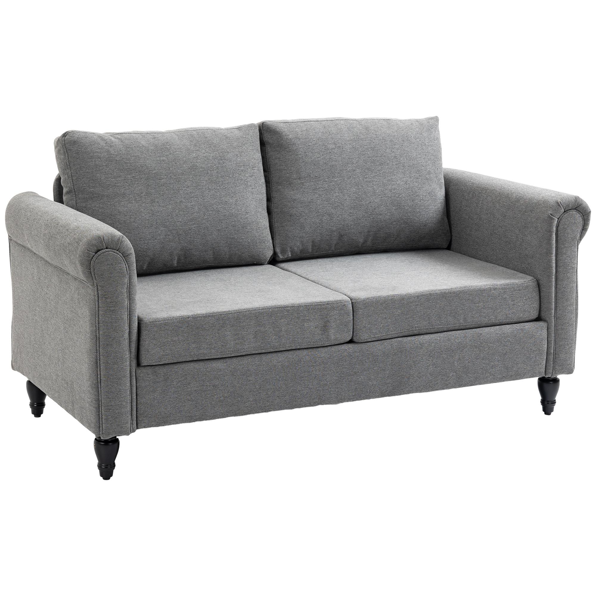 Light Grey Chenille Loveseat with Rolled Arms, 2-Seater Sofa