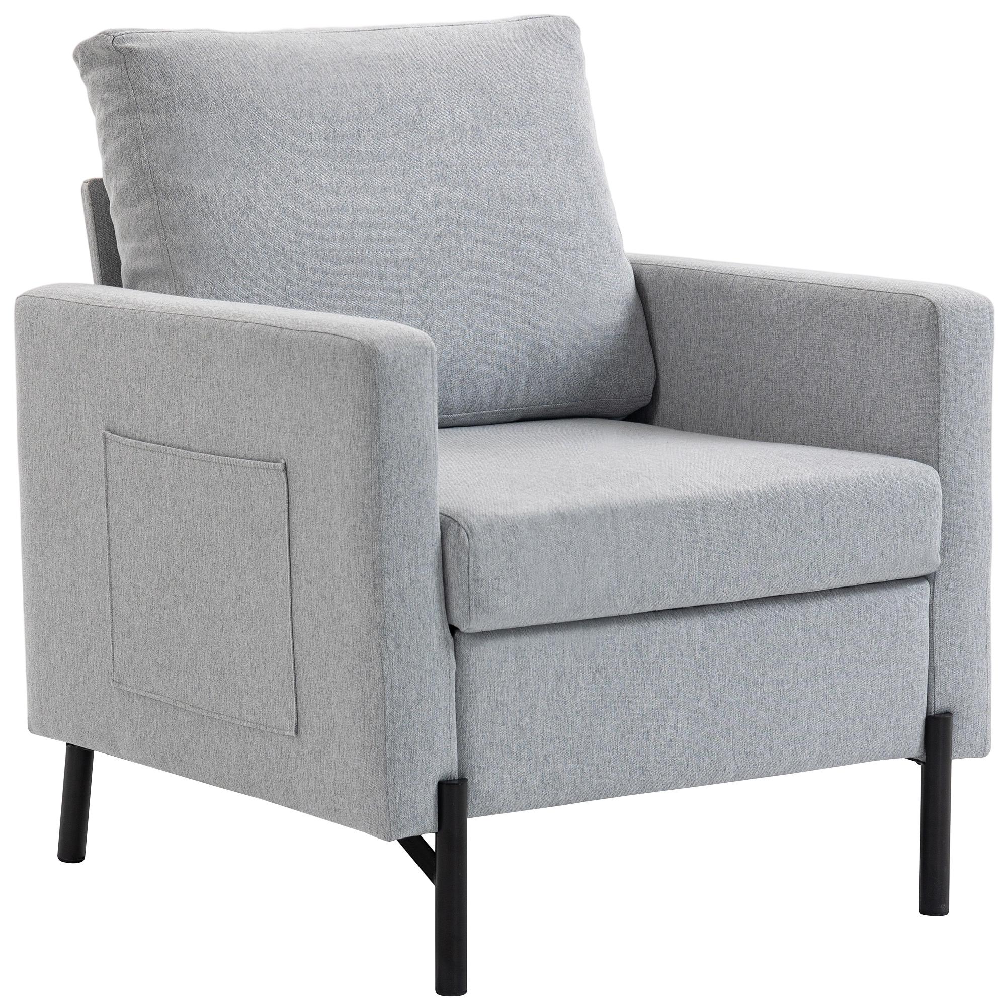 Light Grey Polyester Accent Chair with Side Pockets