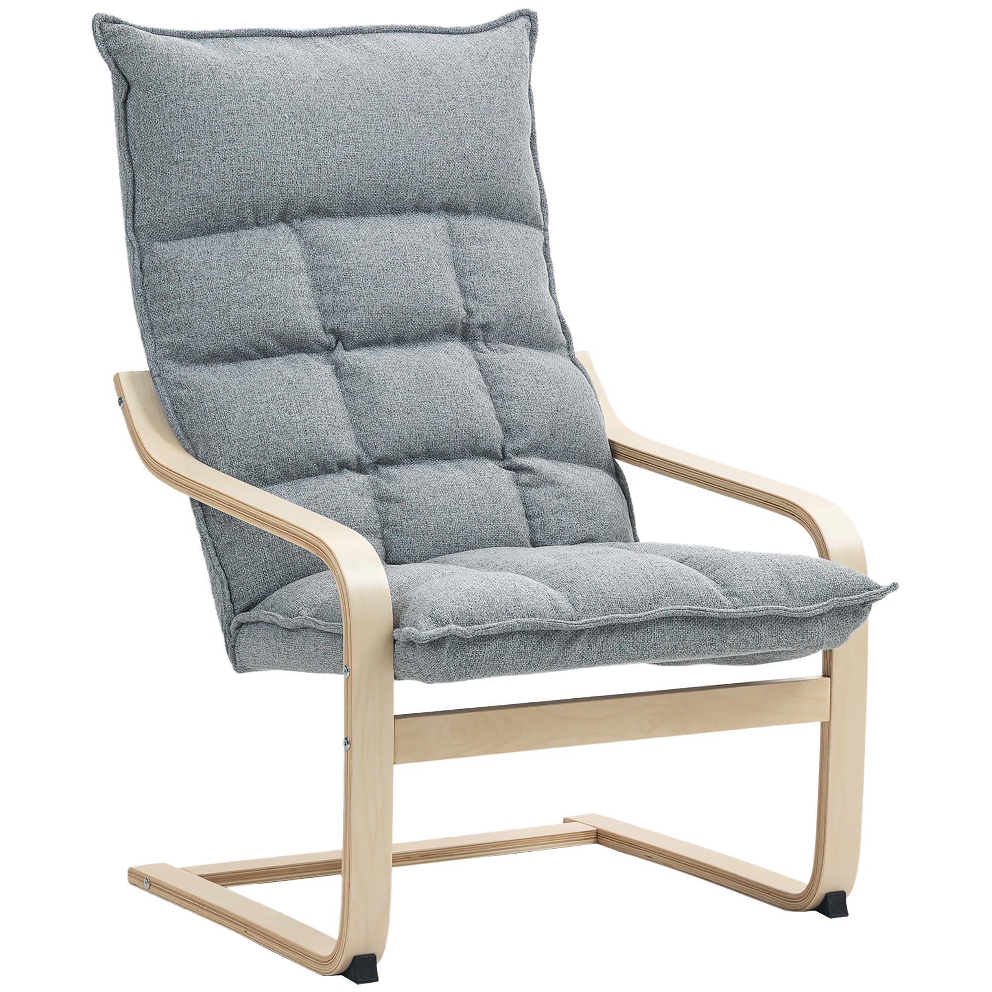 Light Grey Linen-Feel Rocking Armchair with High Backrest