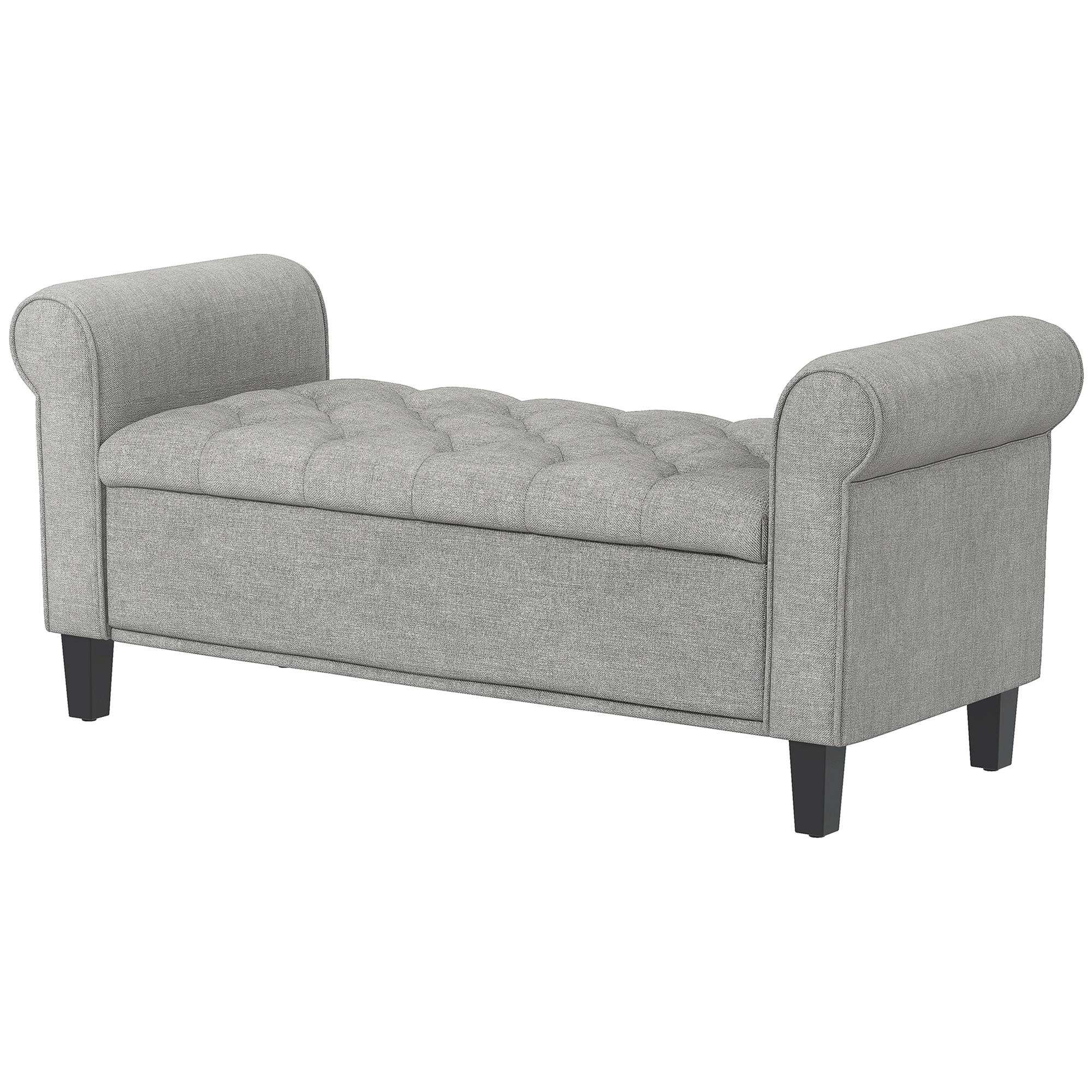 Light Grey Rolled Arm Ottoman with Hidden Storage, 49.5-Inch