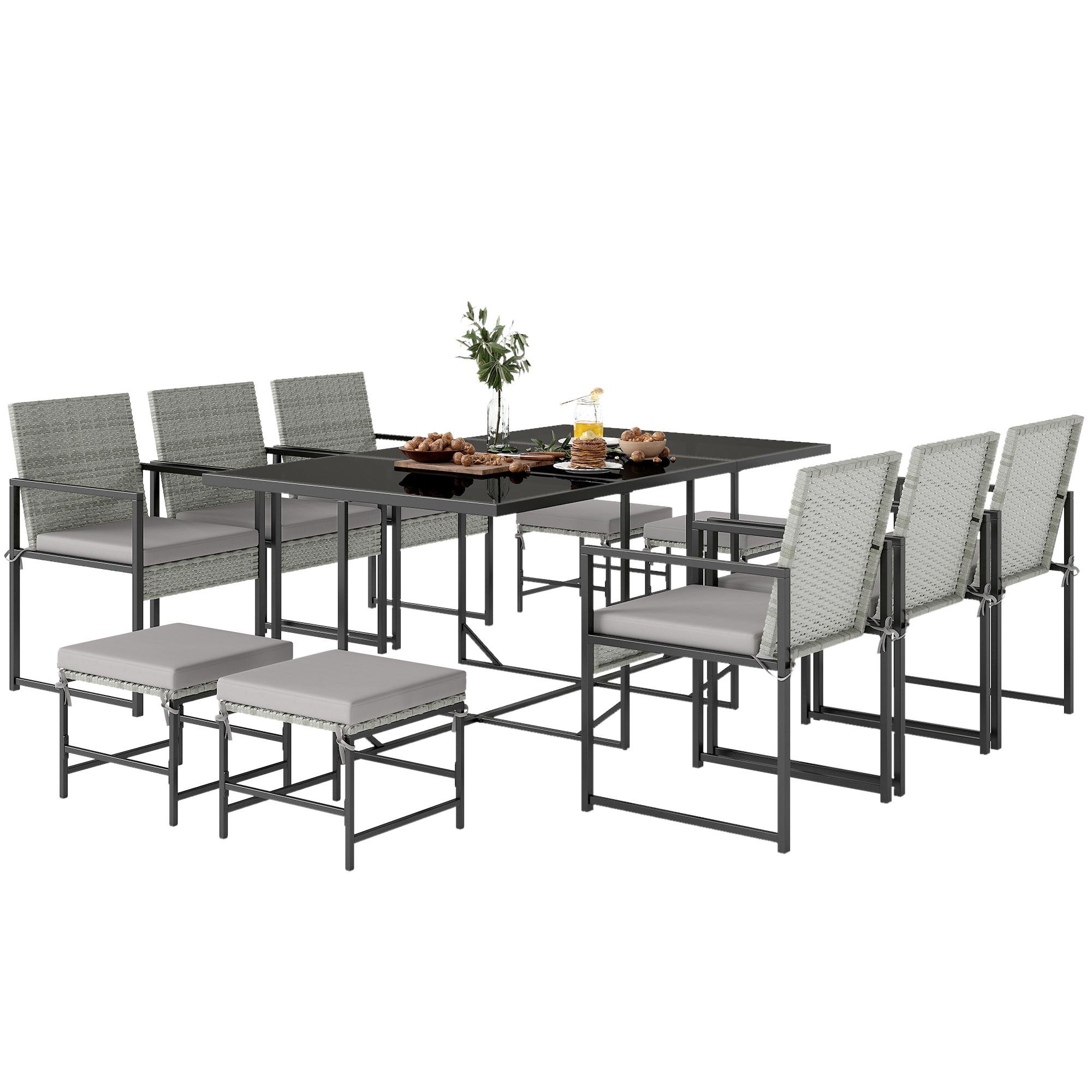 Light Grey Wicker Dining Set, 11-Piece Outdoor