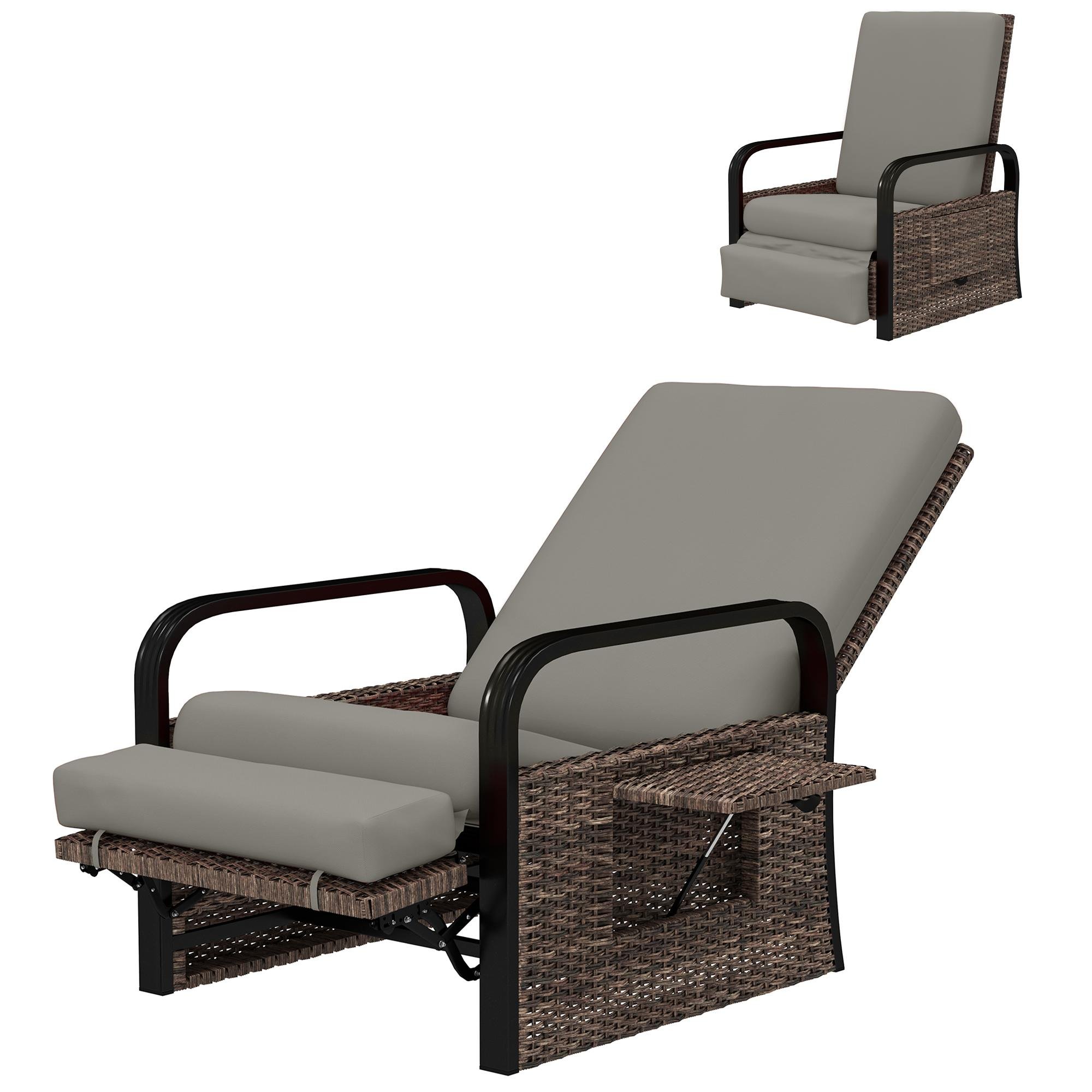 Light Grey Wicker Recliner with 140° Adjustable Backrest