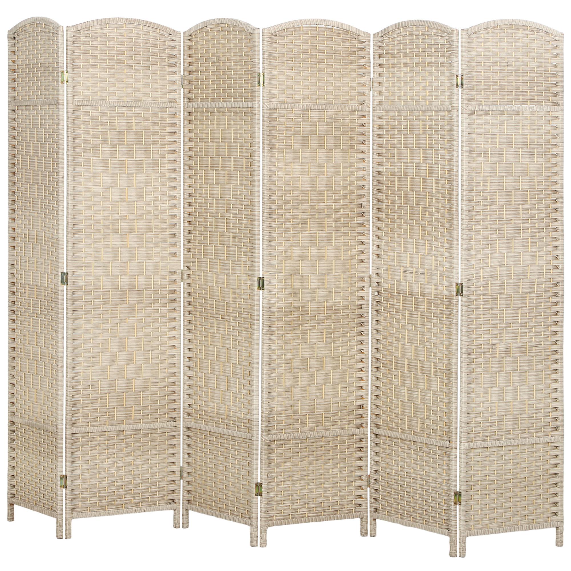 Light oak six panel screen with woven privacy design