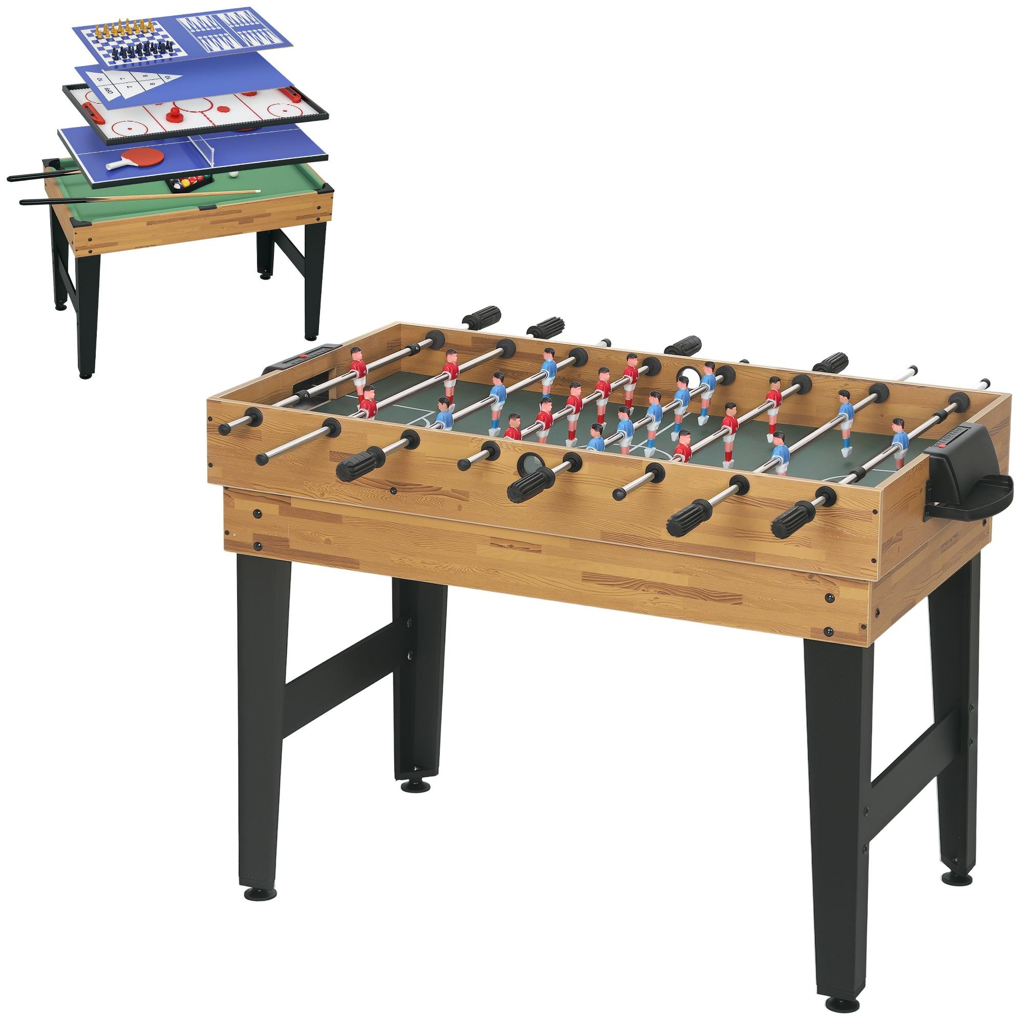 Light Walnut Game Table, 13-in-1 Multi-Game Design
